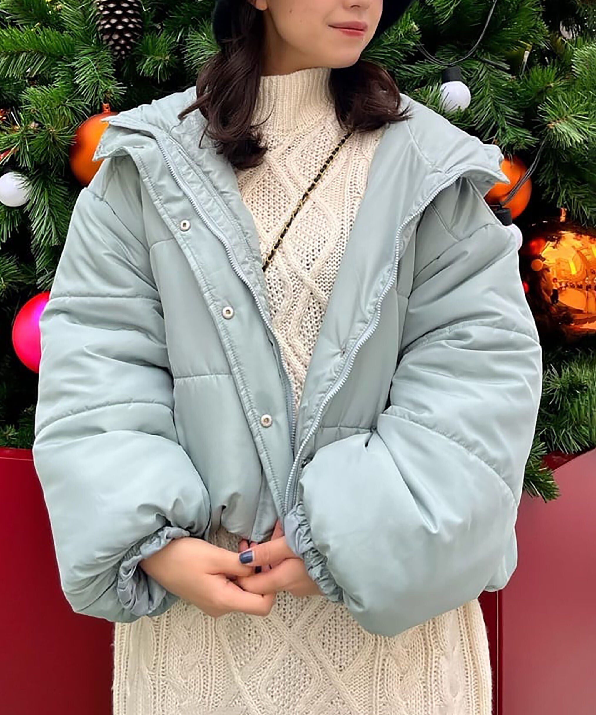  「ウール混ケーブルハイネックミニワンピース」|ワンピース|