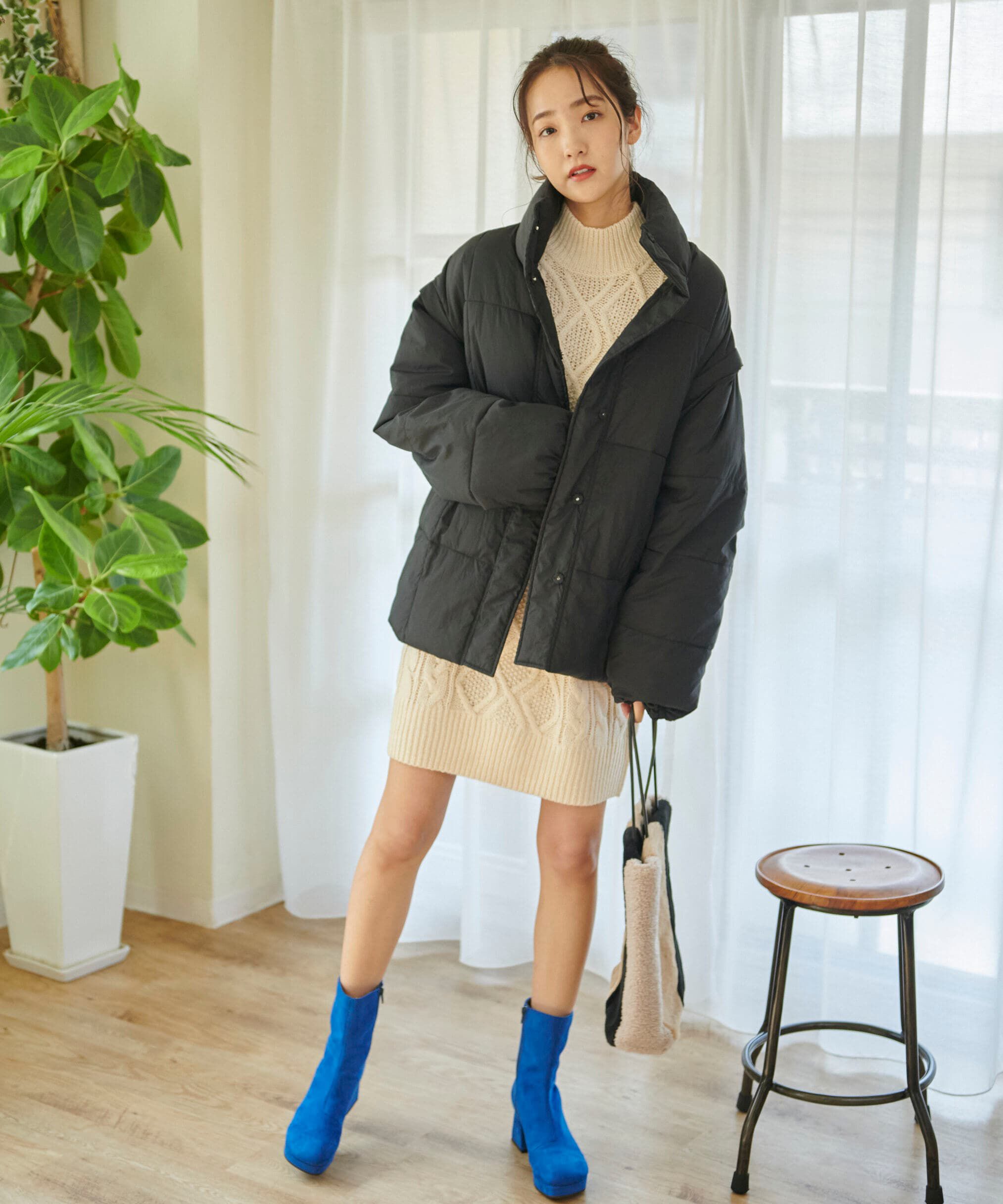  「ウール混ケーブルハイネックミニワンピース」|ワンピース|