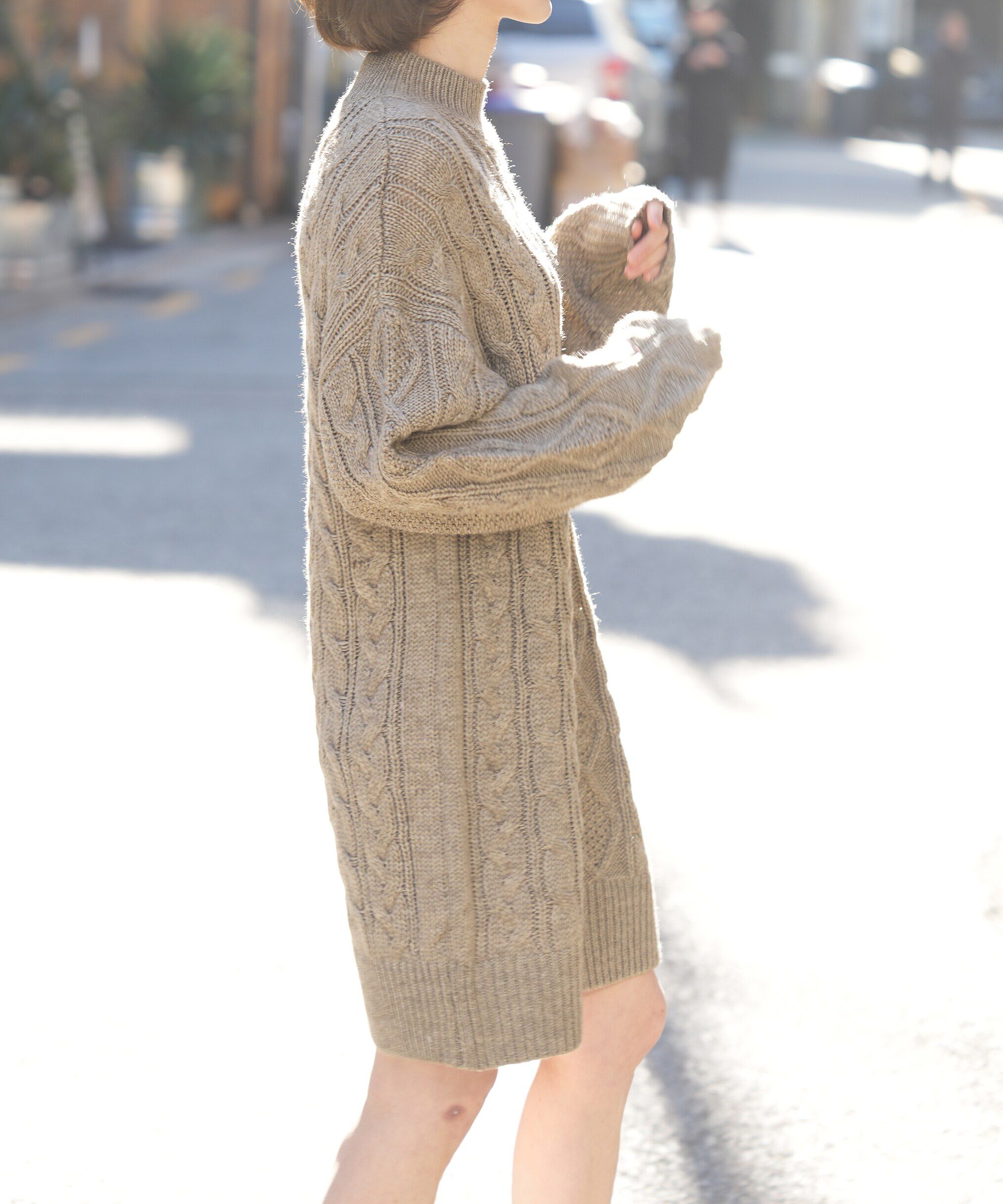  「ウール混ケーブルハイネックミニワンピース」|ワンピース|