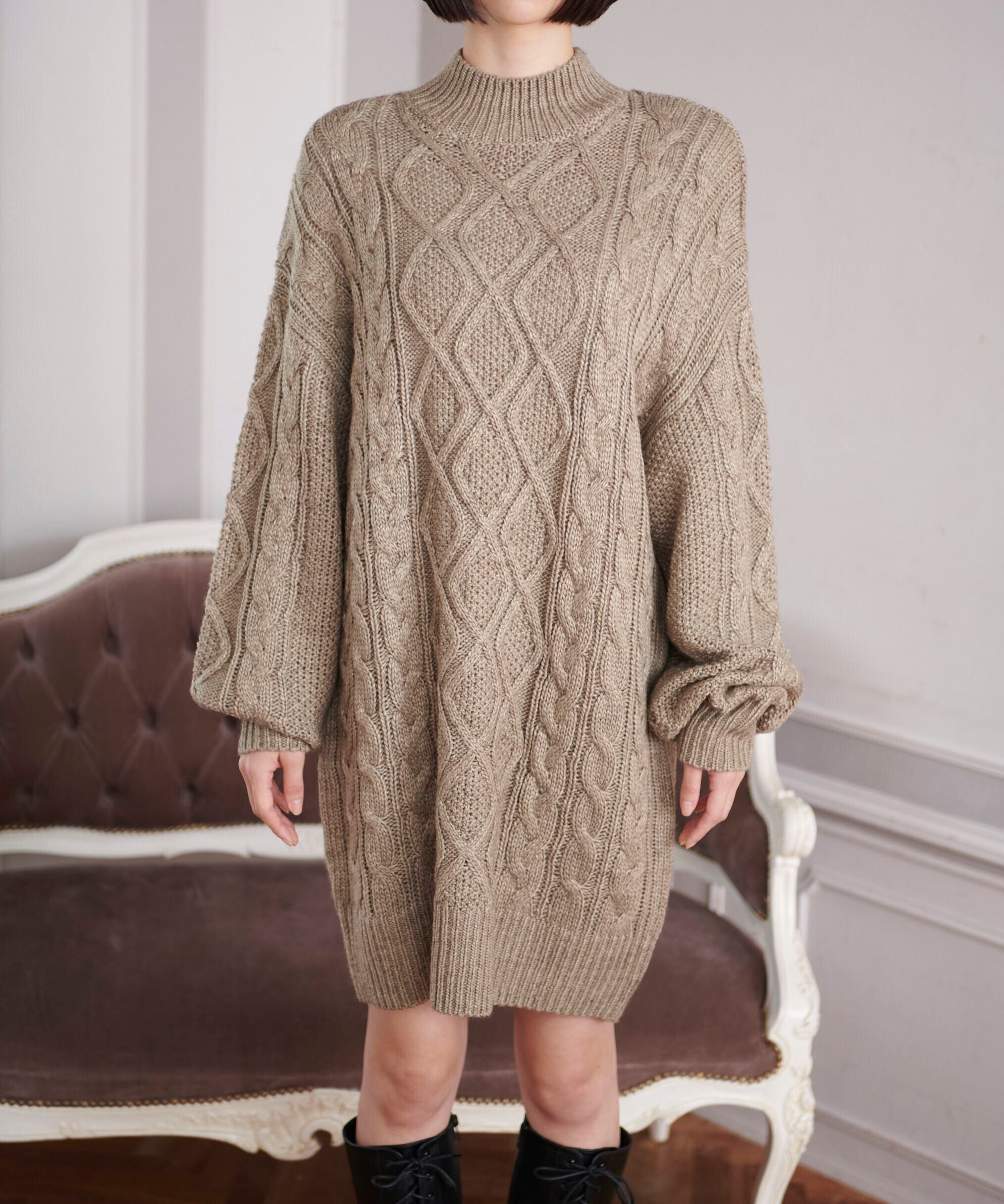  「ウール混ケーブルハイネックミニワンピース」|ワンピース|