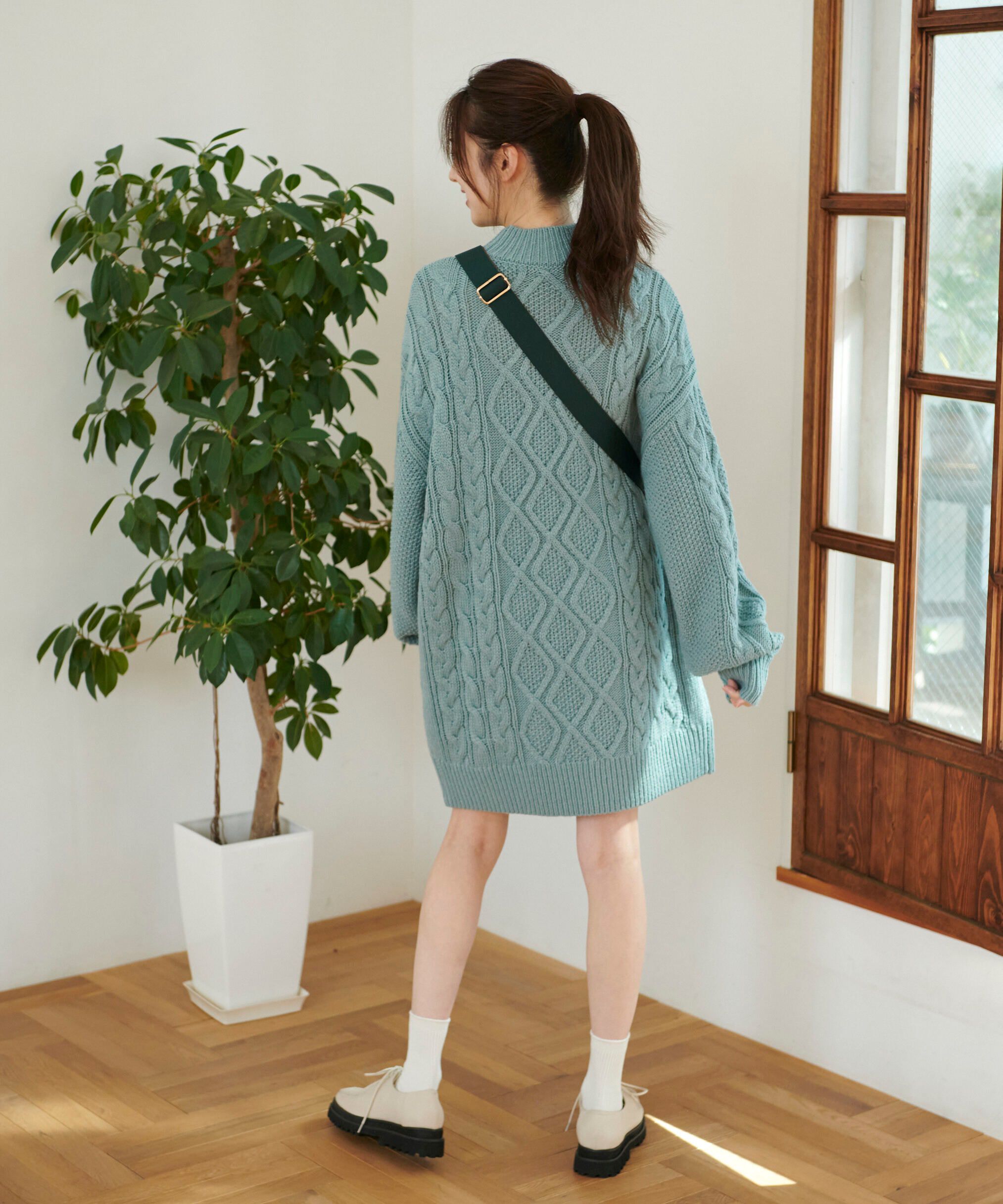  「ウール混ケーブルハイネックミニワンピース」|ワンピース|