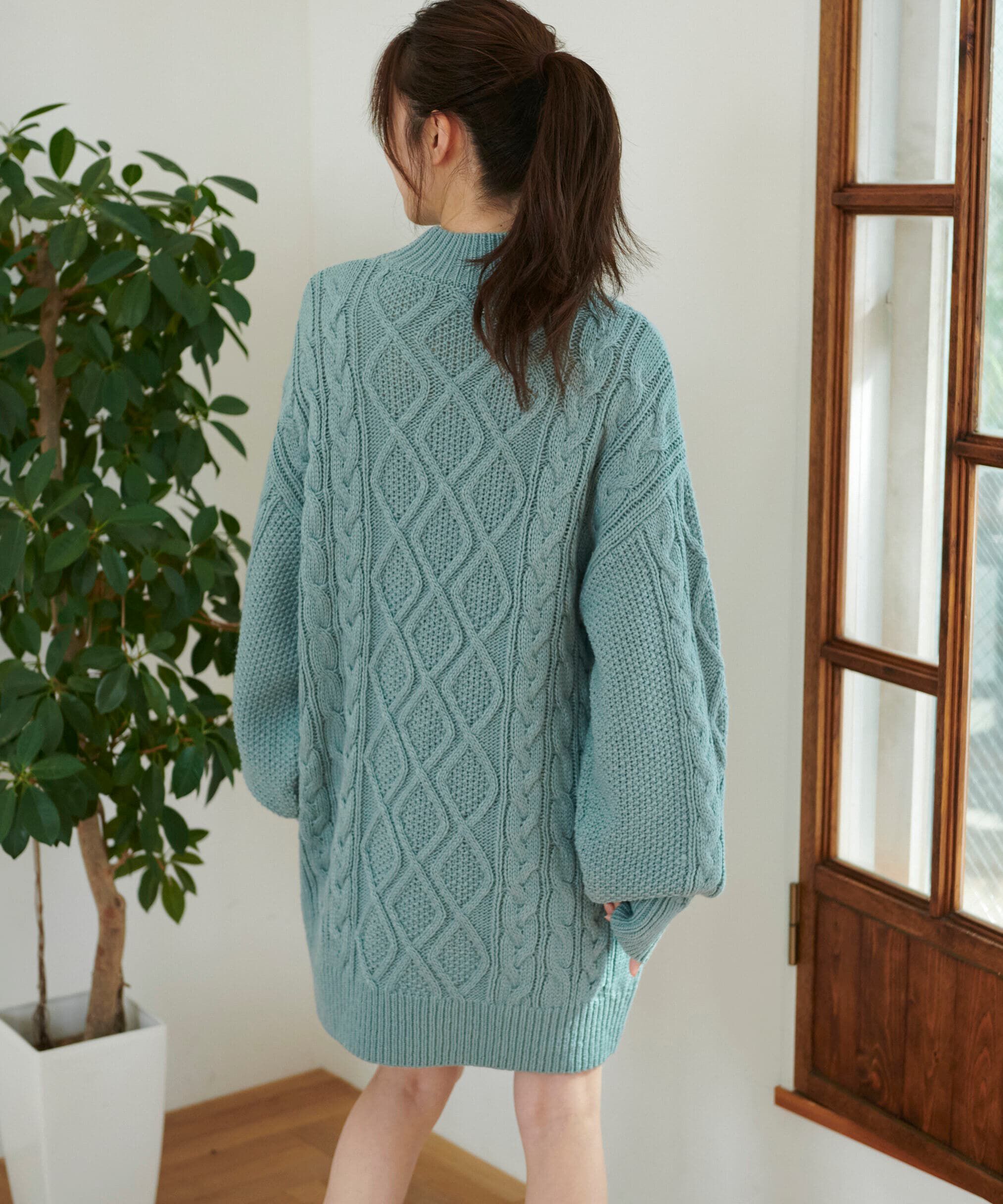  「ウール混ケーブルハイネックミニワンピース」|ワンピース|