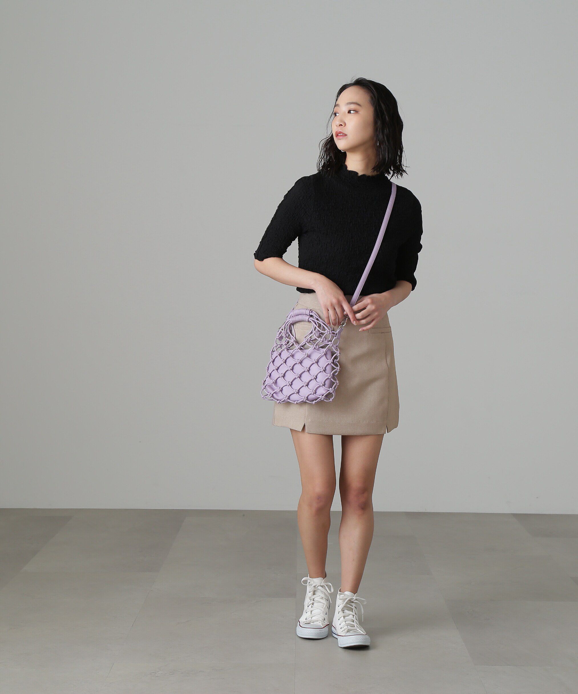  「麻調ハイウエストミニスカート」|スカート|