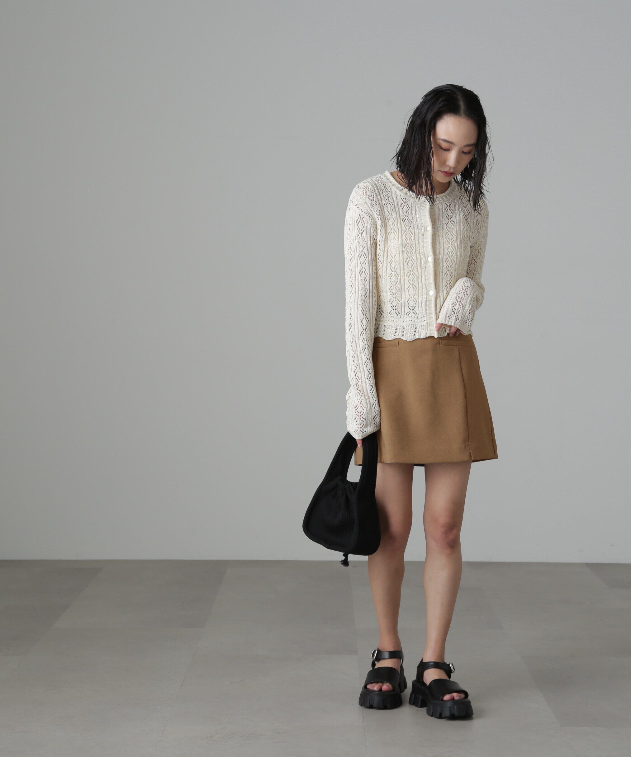  「麻調ハイウエストミニスカート」|スカート|