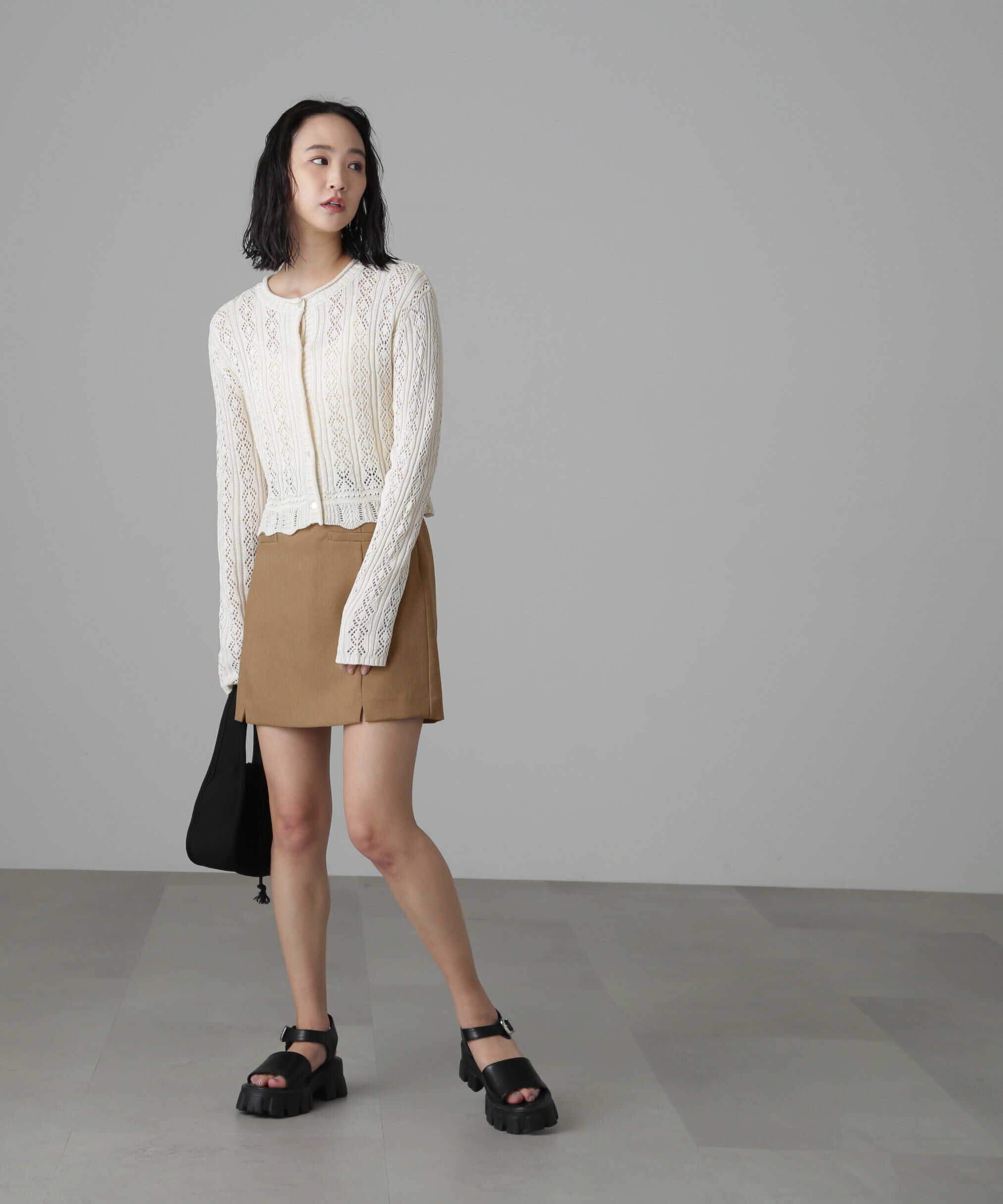  「麻調ハイウエストミニスカート」|スカート|