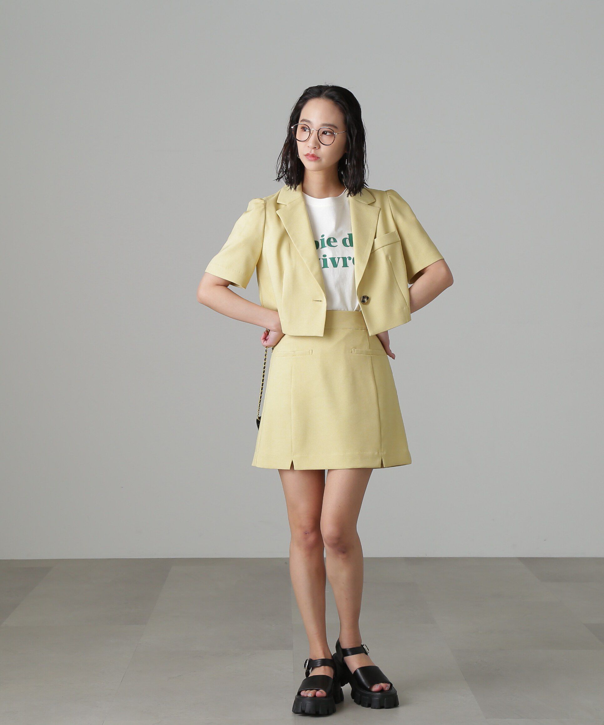  「麻調ハイウエストミニスカート」|スカート|