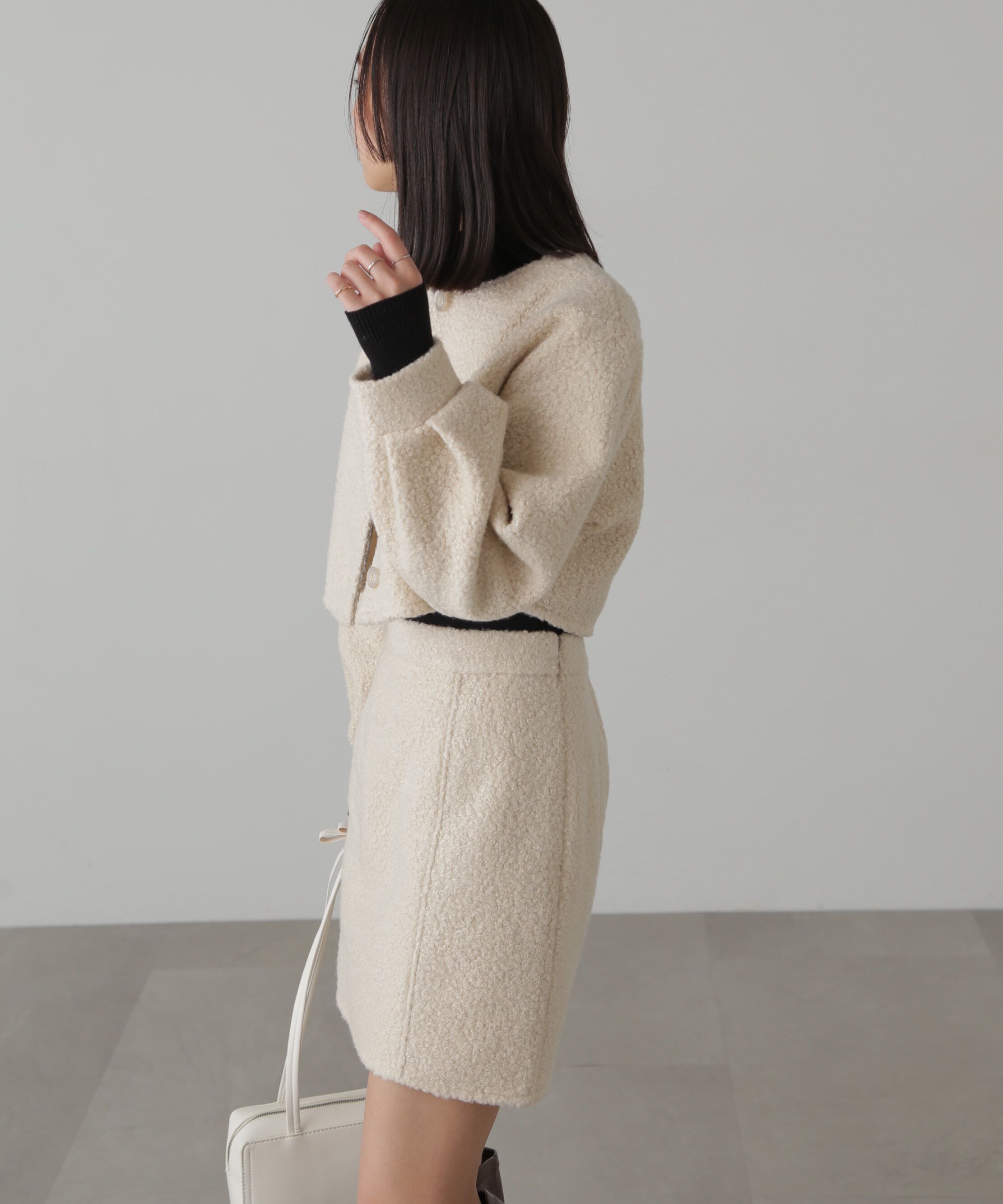  「ミニブークレカーディガン＆ミニスカート」|ワンピース|