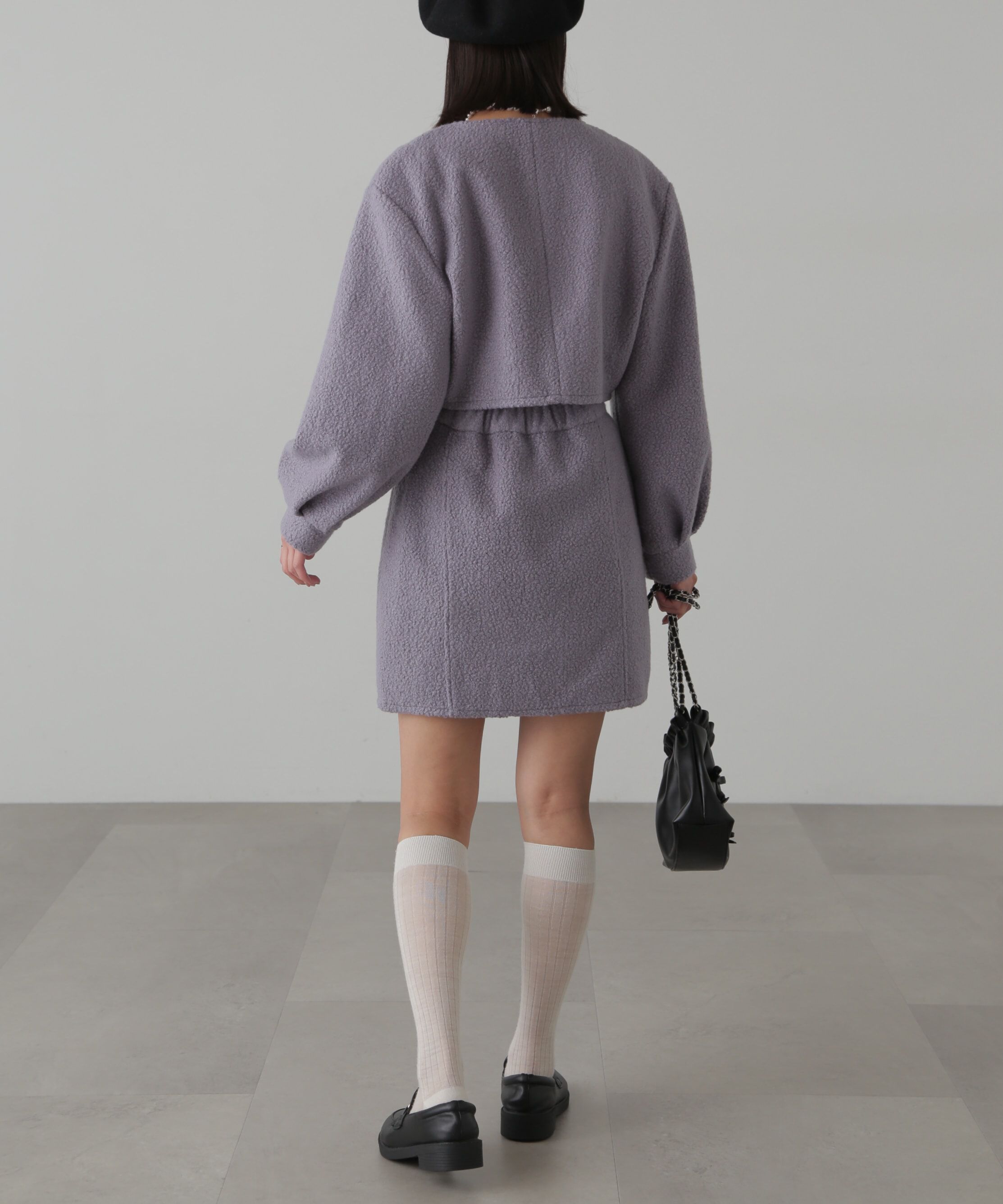  「ミニブークレカーディガン＆ミニスカート」|ワンピース|