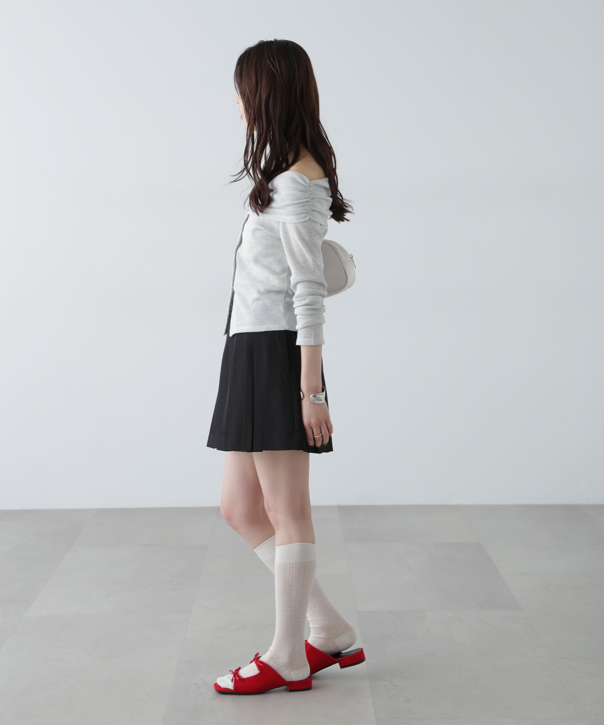  「ボーダーオフショル前スリットカットソー」|Tシャツ・カットソー|