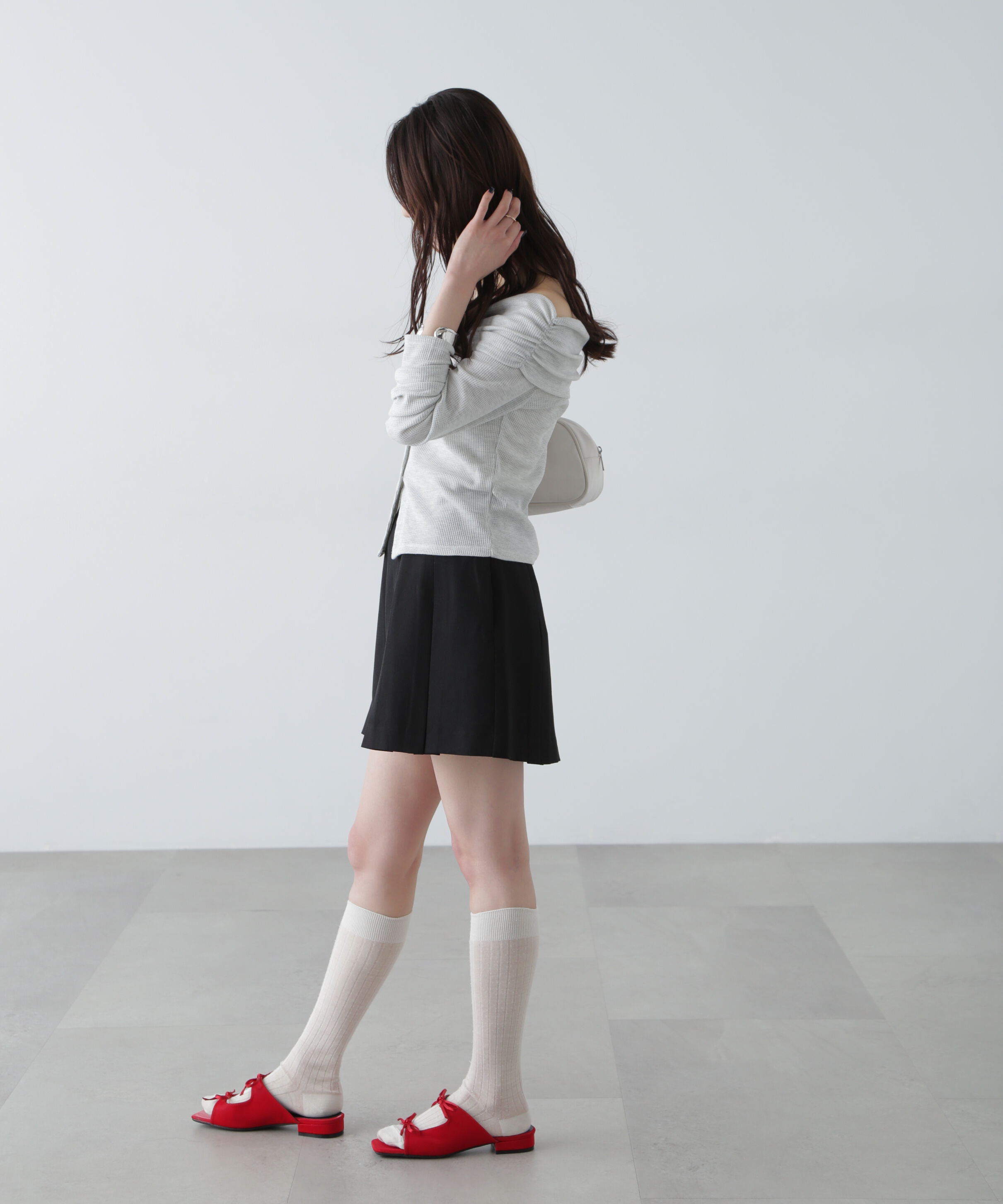  「ボーダーオフショル前スリットカットソー」|Tシャツ・カットソー|