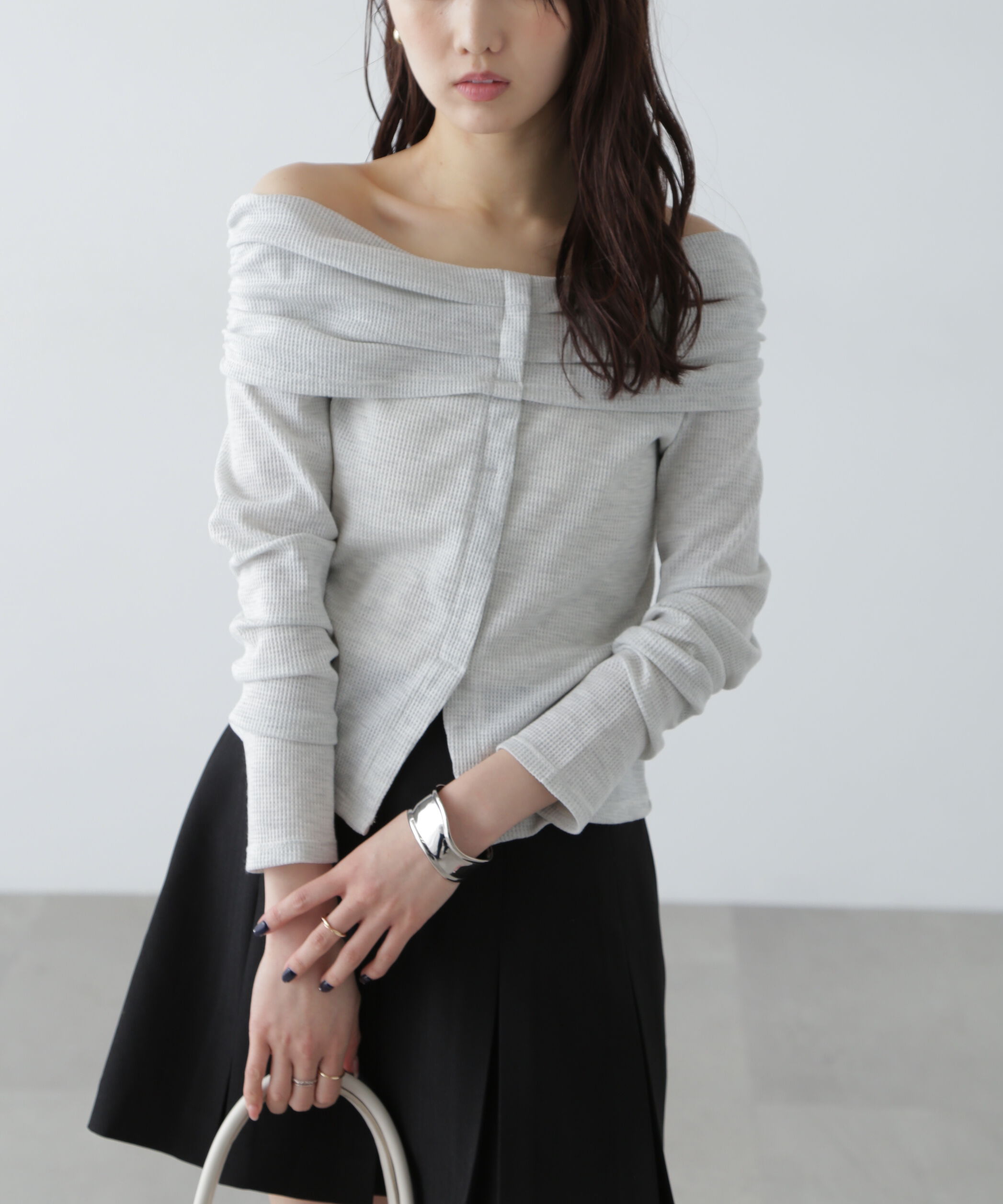  「ボーダーオフショル前スリットカットソー」|Tシャツ・カットソー|