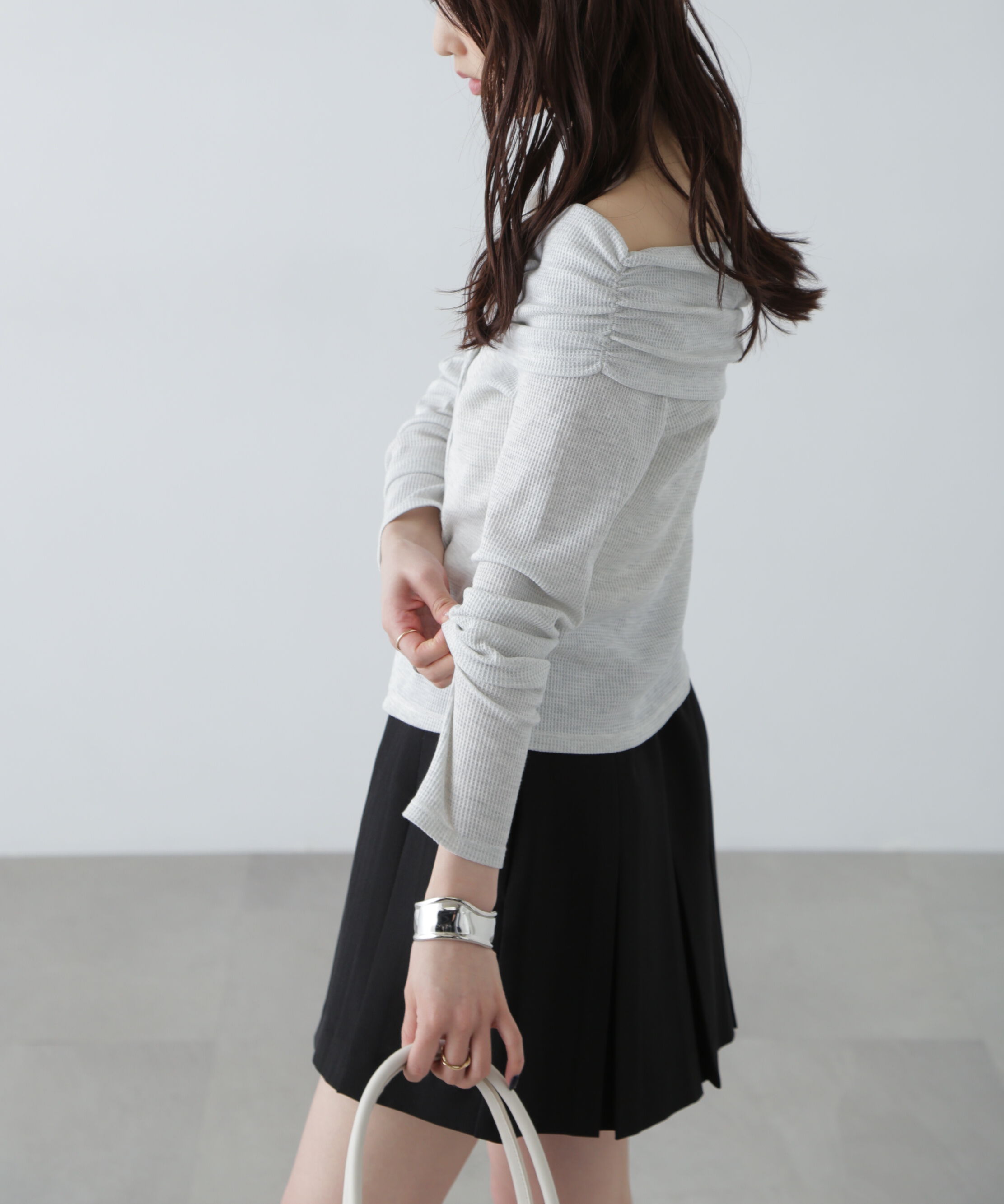  「ボーダーオフショル前スリットカットソー」|Tシャツ・カットソー|