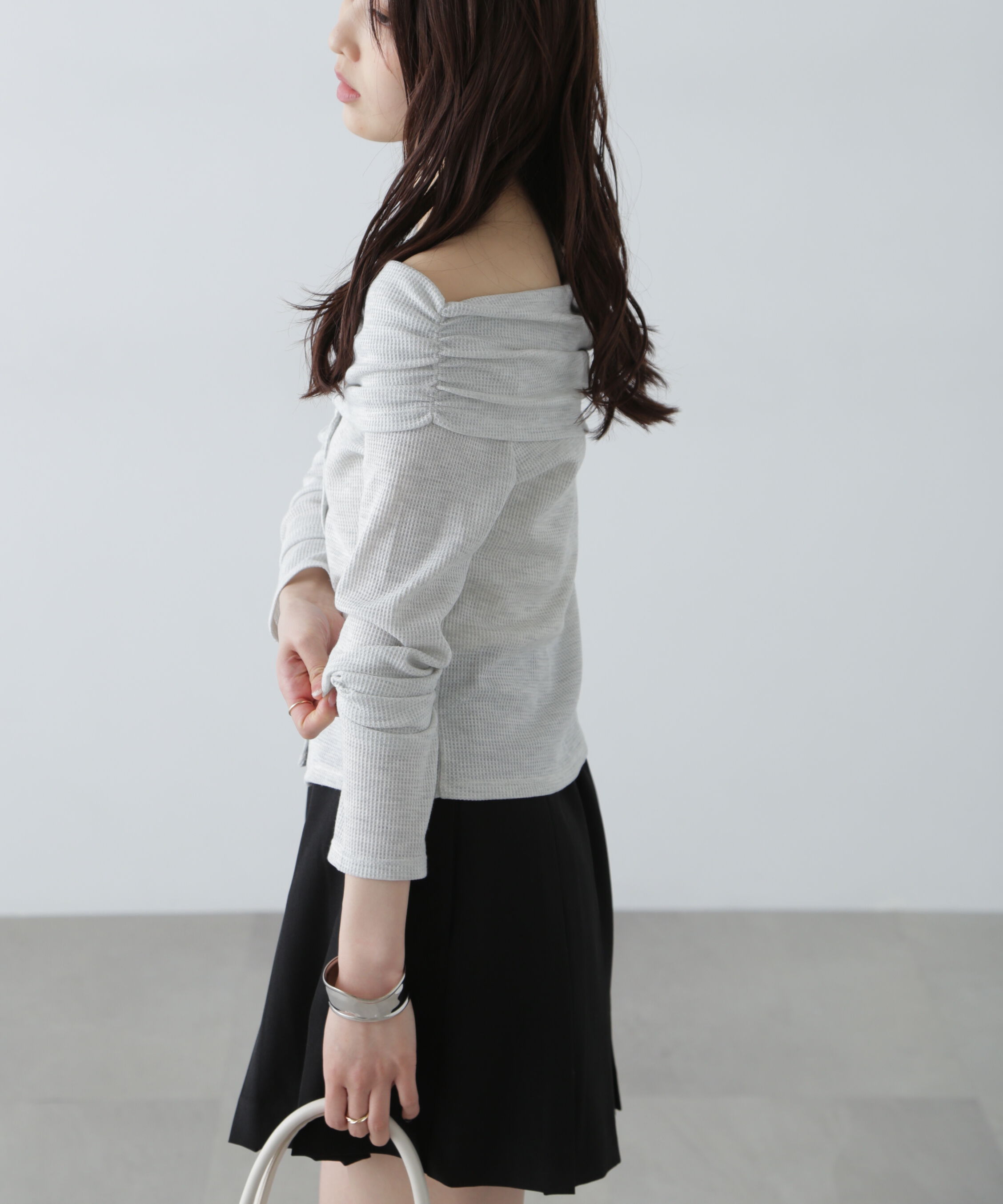  「ボーダーオフショル前スリットカットソー」|Tシャツ・カットソー|