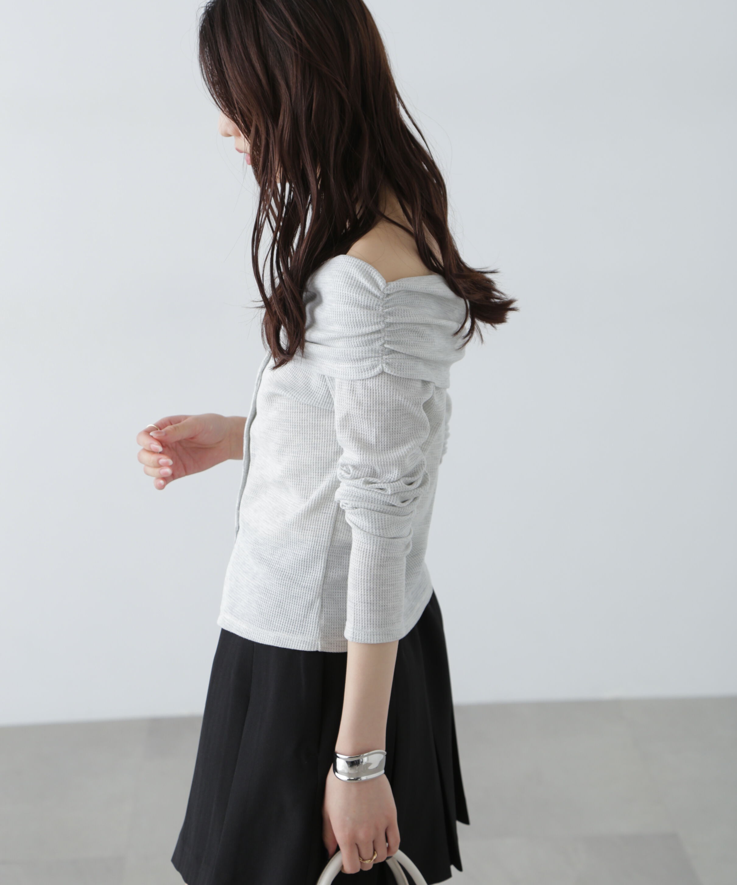  「ボーダーオフショル前スリットカットソー」|Tシャツ・カットソー|