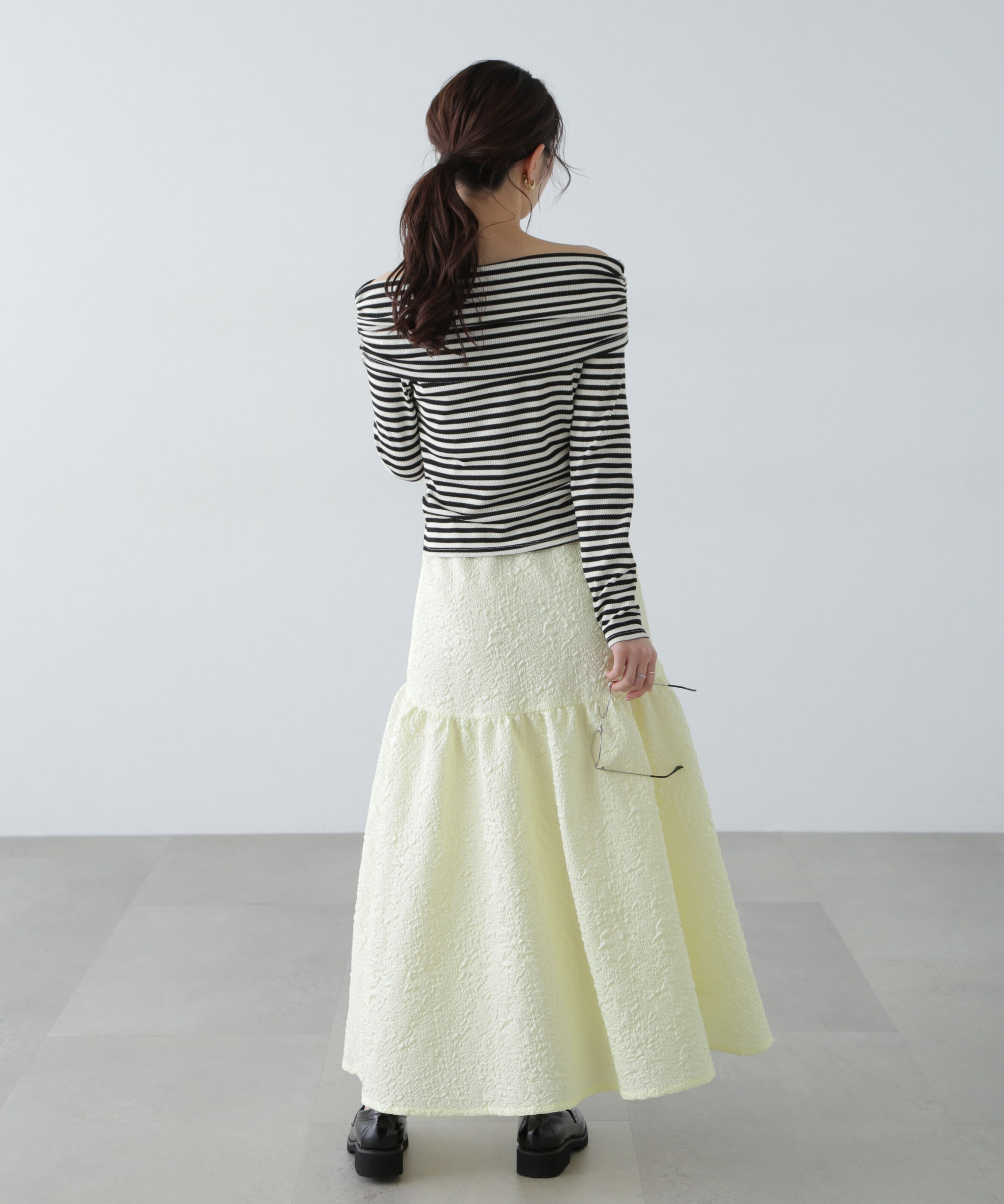  「ボーダーオフショル前スリットカットソー」|Tシャツ・カットソー|