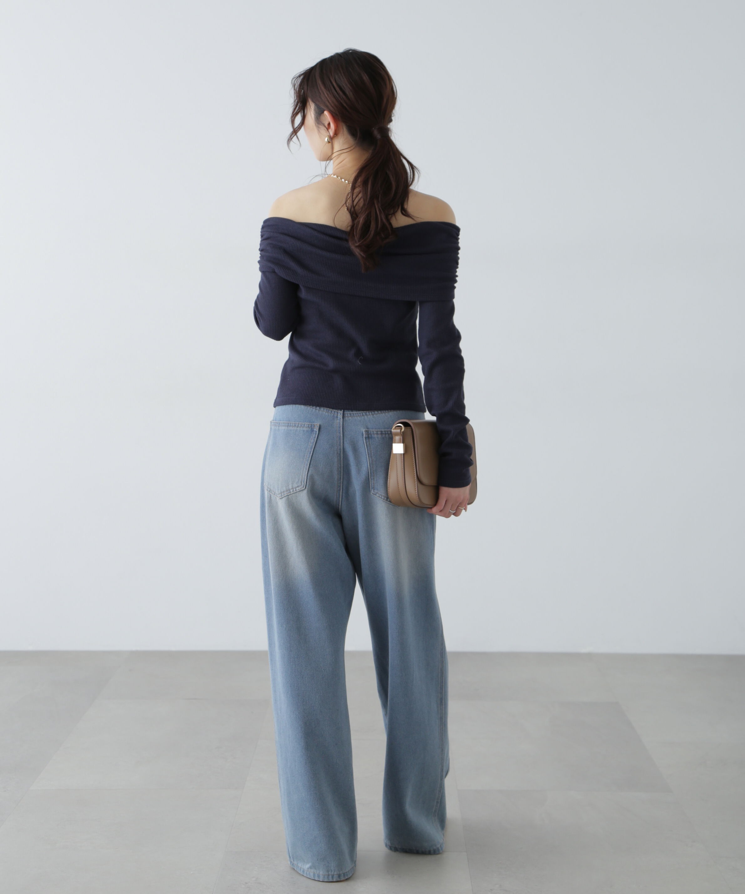  「ボーダーオフショル前スリットカットソー」|Tシャツ・カットソー|