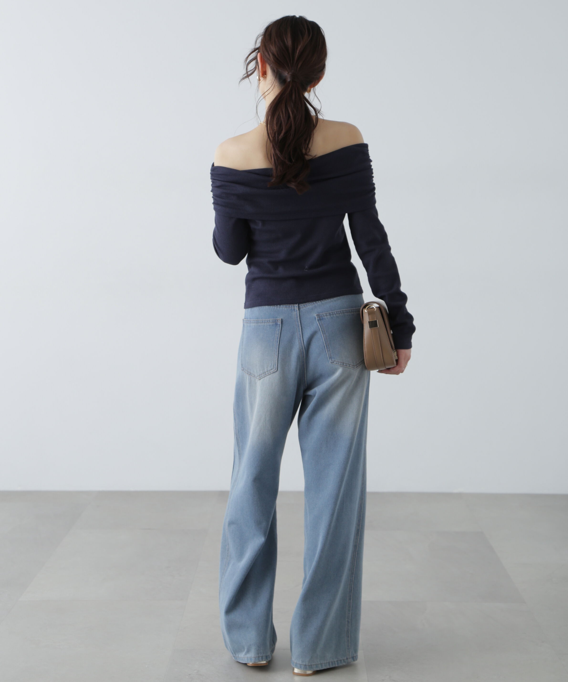  「ボーダーオフショル前スリットカットソー」|Tシャツ・カットソー|