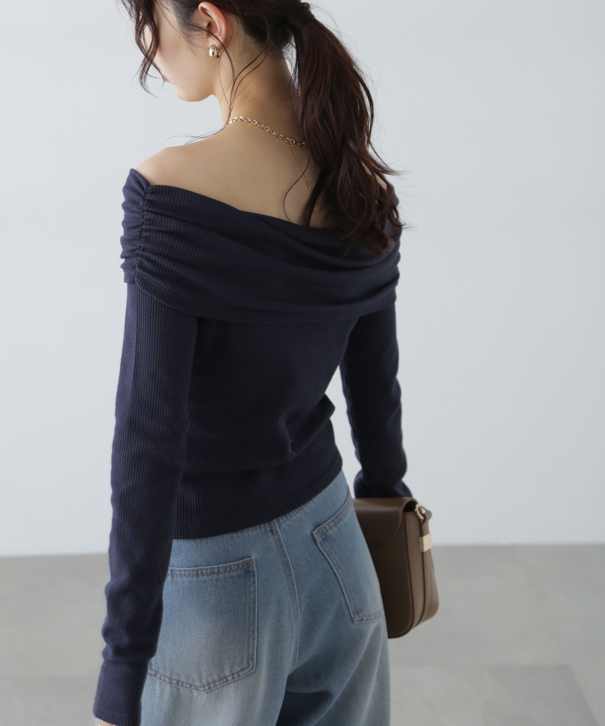  「ボーダーオフショル前スリットカットソー」|Tシャツ・カットソー|