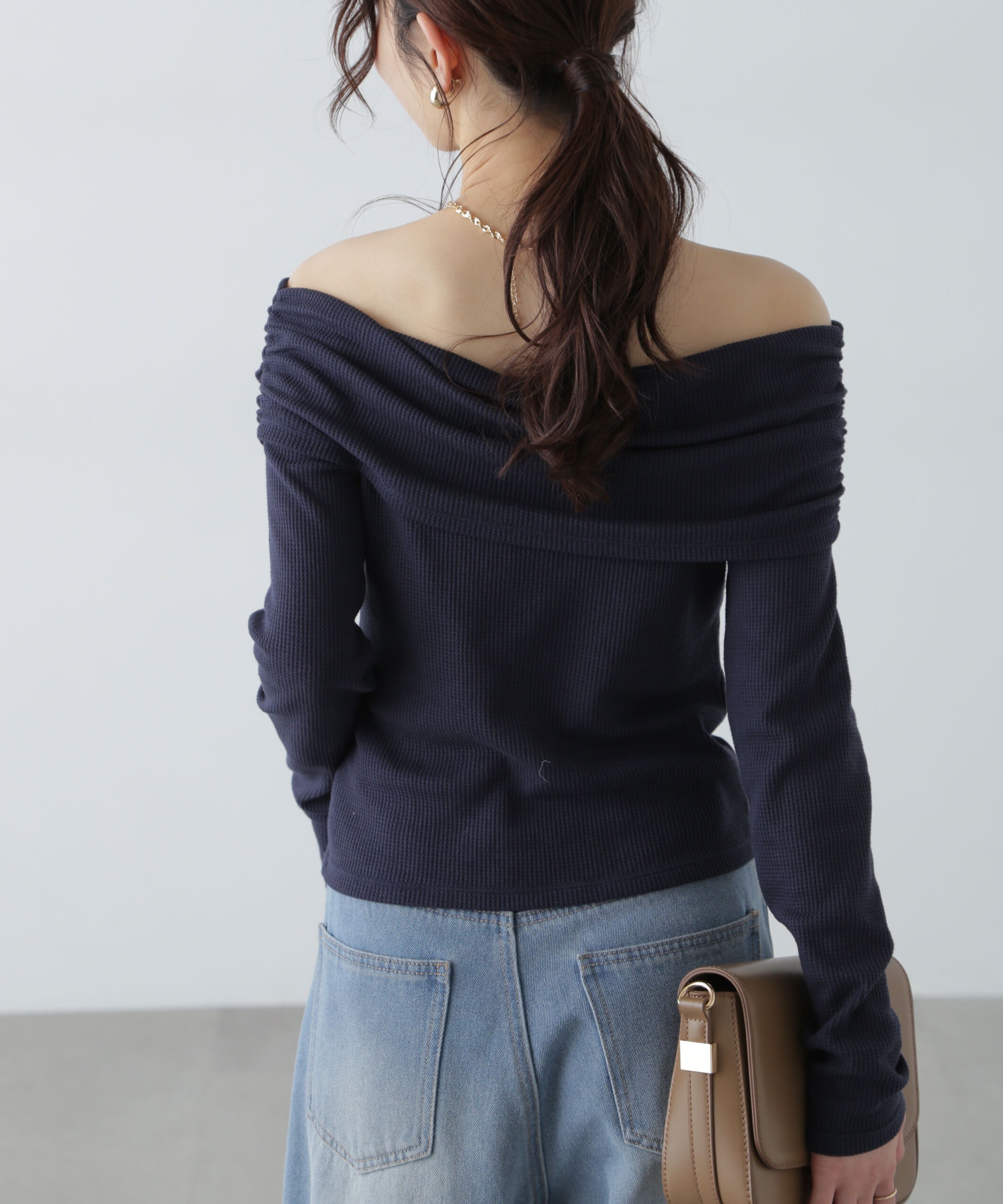  「ボーダーオフショル前スリットカットソー」|Tシャツ・カットソー|