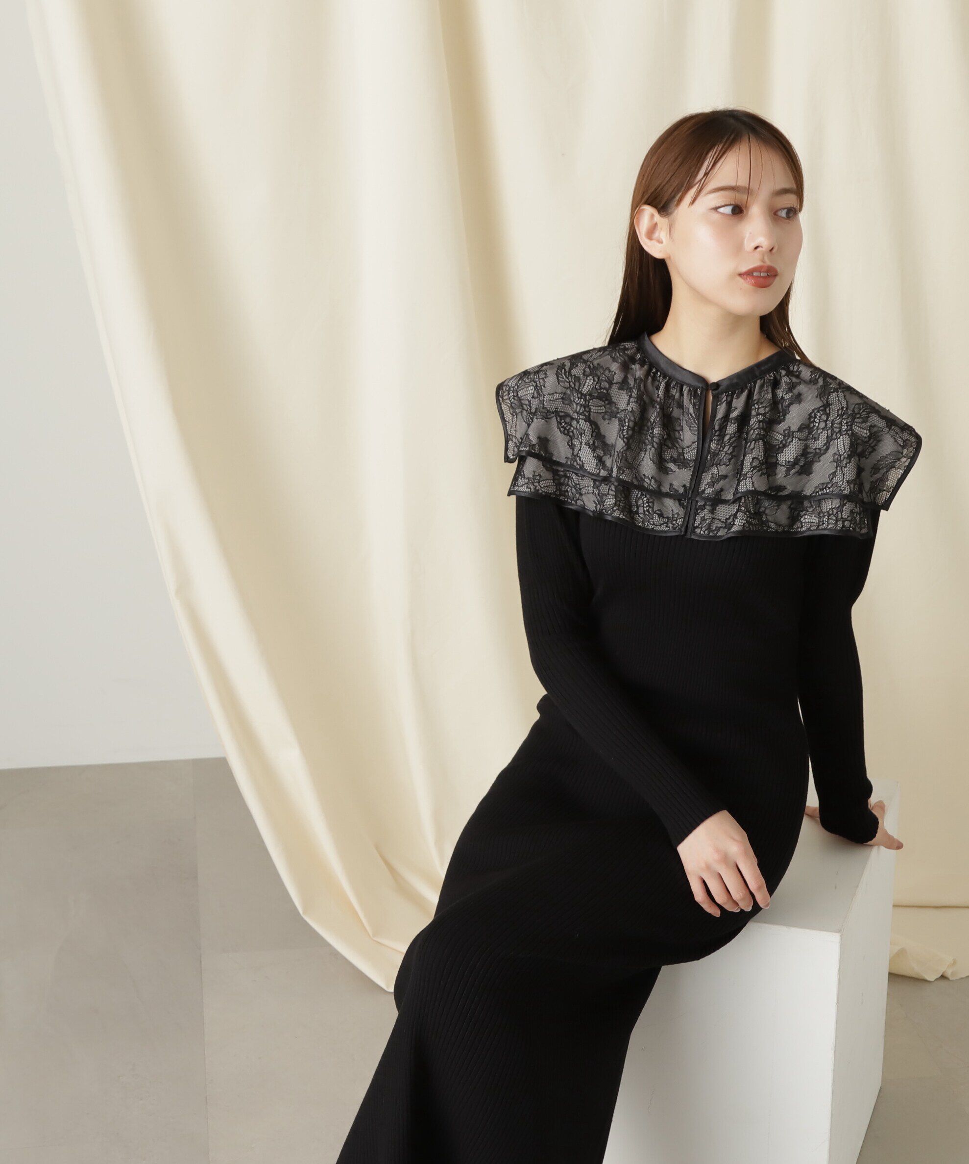  「ケープカラーニットワンピース」|ワンピース|