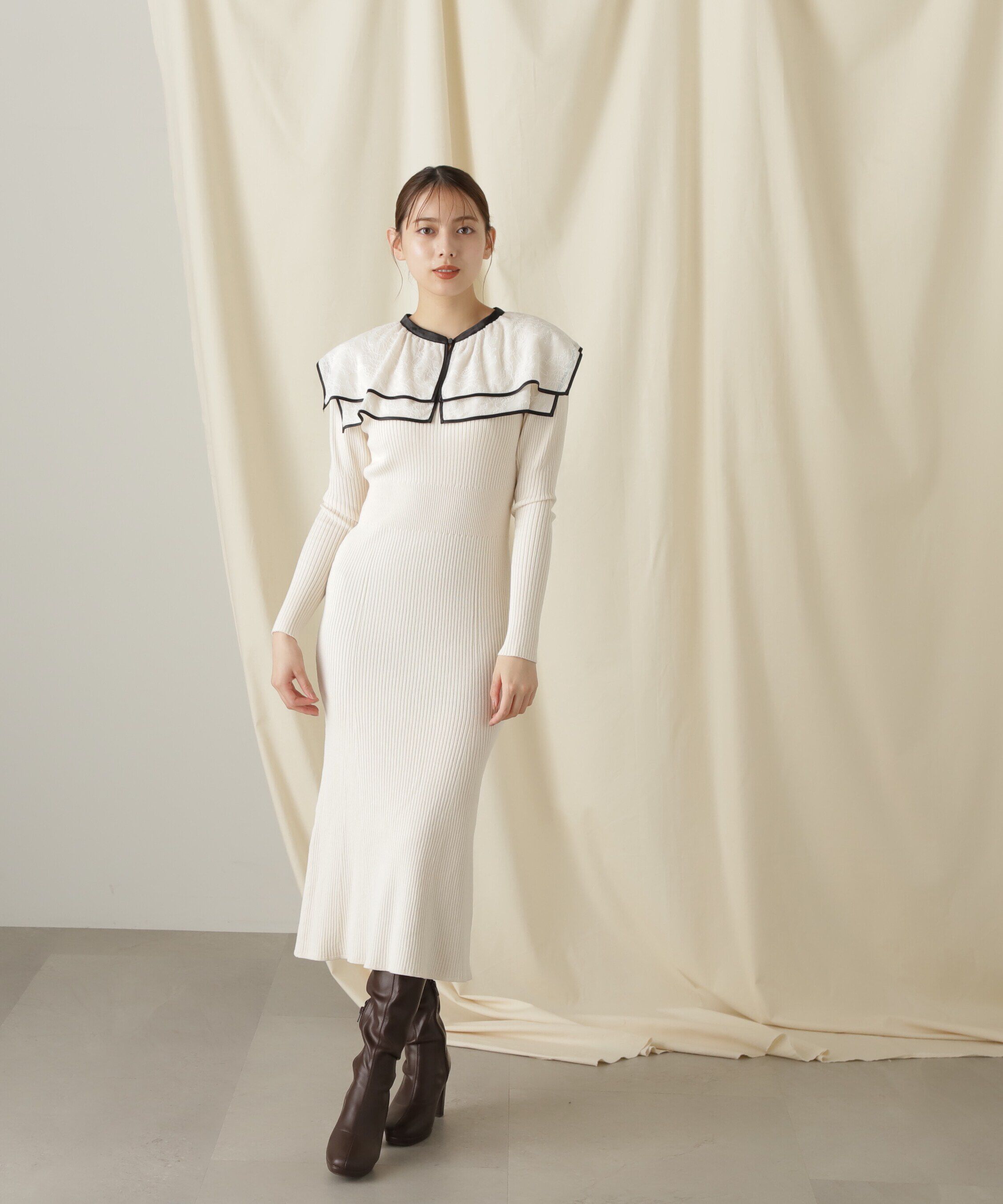  「ケープカラーニットワンピース」|ワンピース|