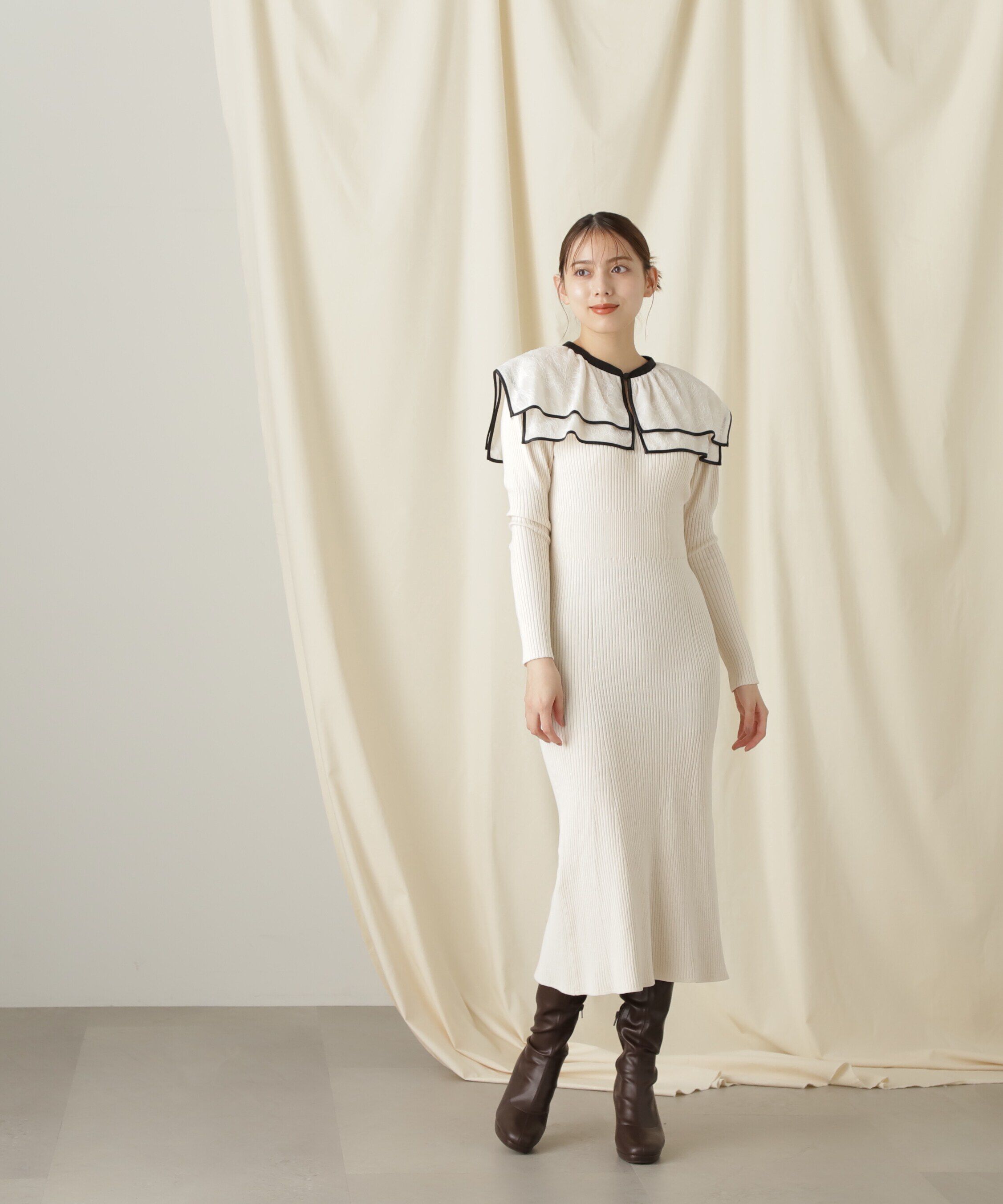  「ケープカラーニットワンピース」|ワンピース|