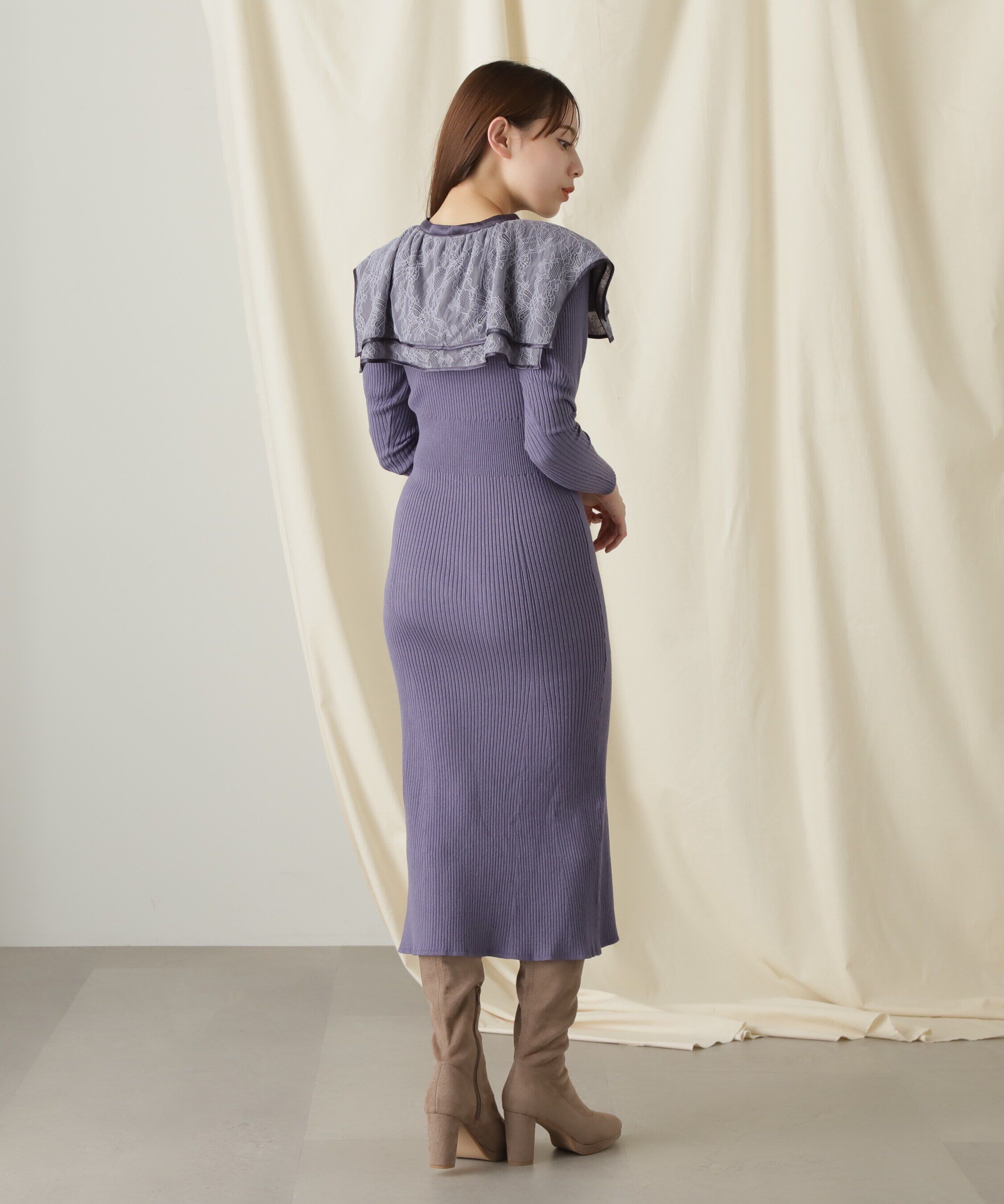  「ケープカラーニットワンピース」|ワンピース|