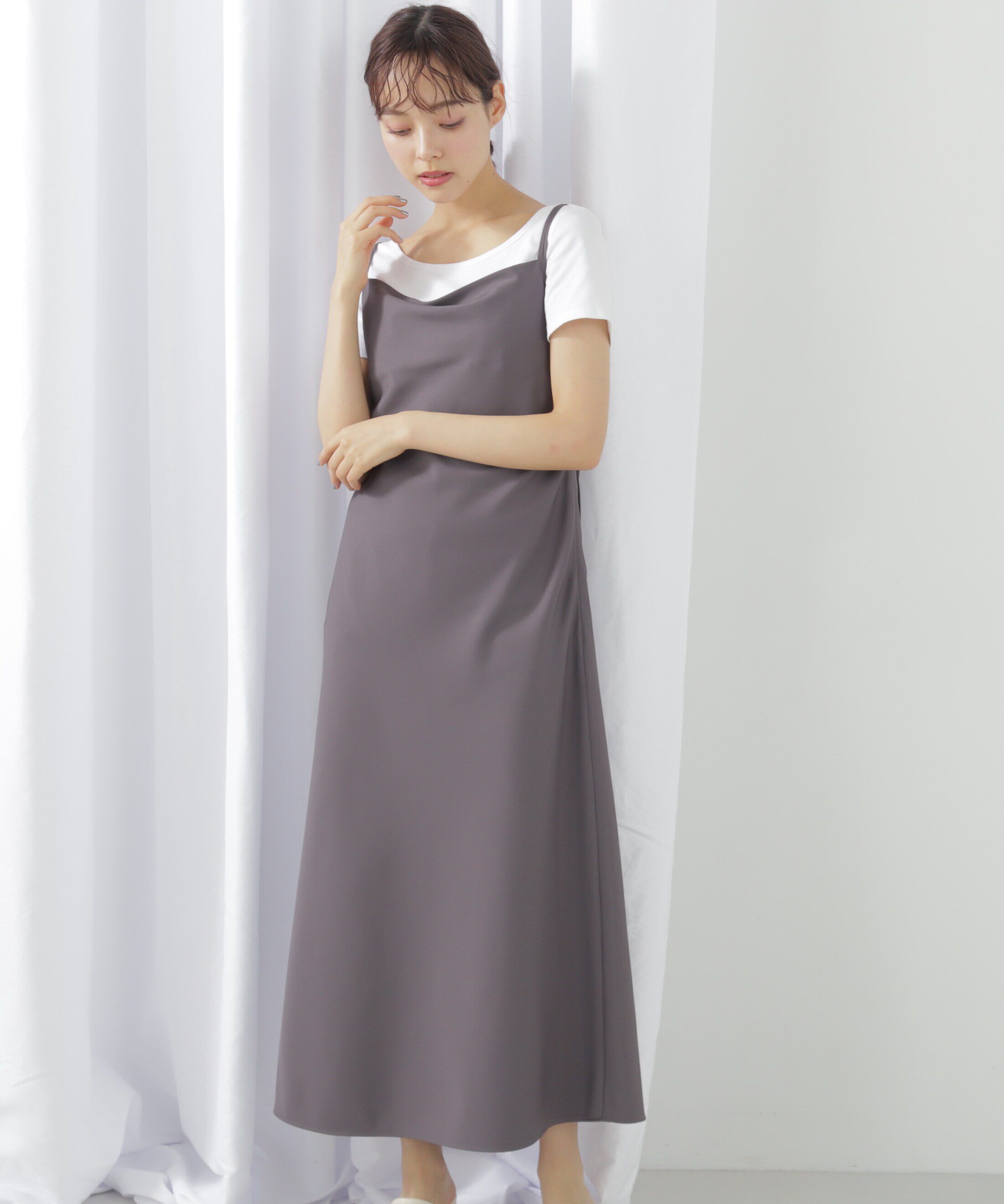  「ドレープキャミワンピース」|ワンピース|チャコールグ 1
