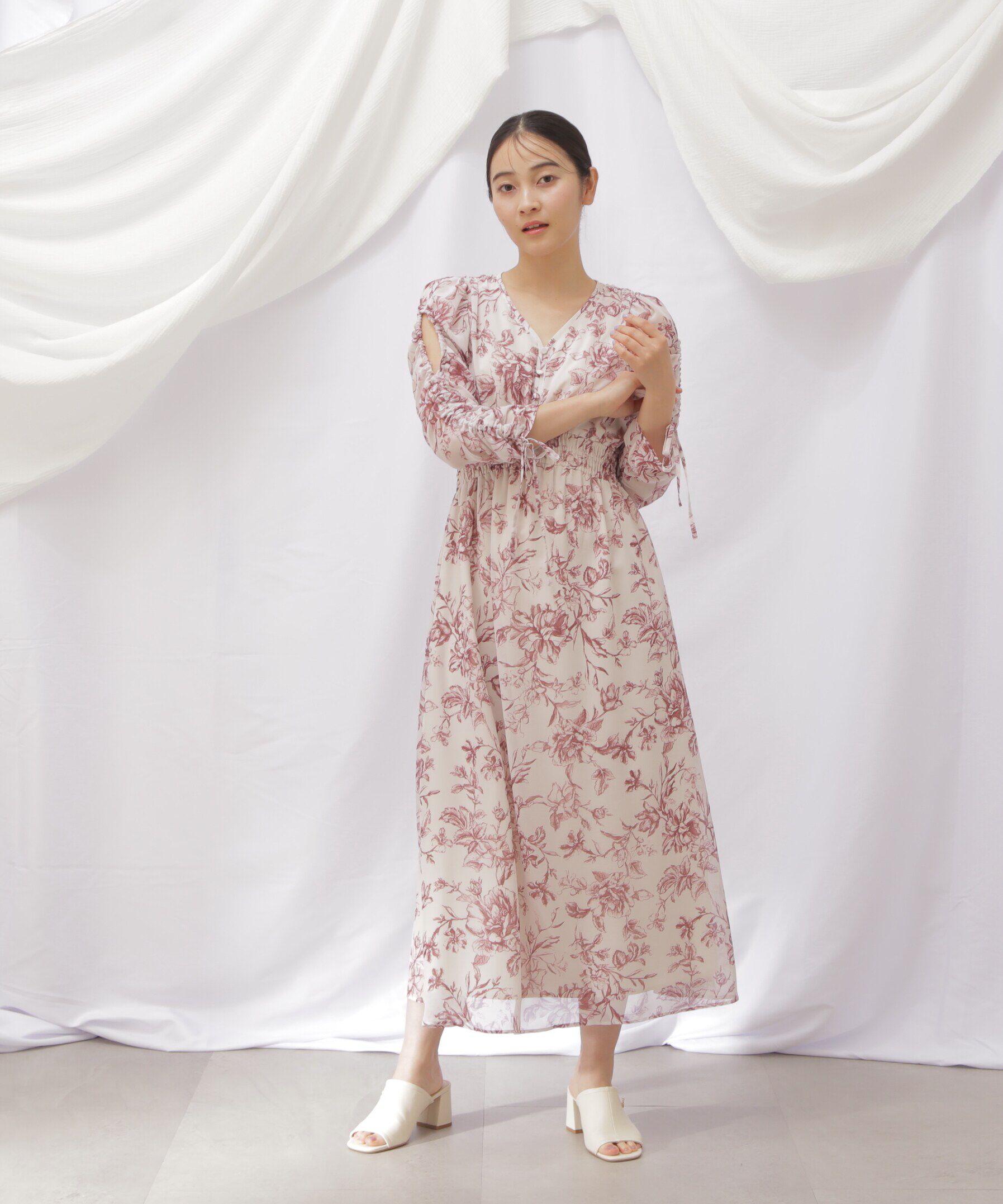  「◇ビッグフラワーシャーリングワンピース　WEB限定カラー：レッド」|ワンピース|