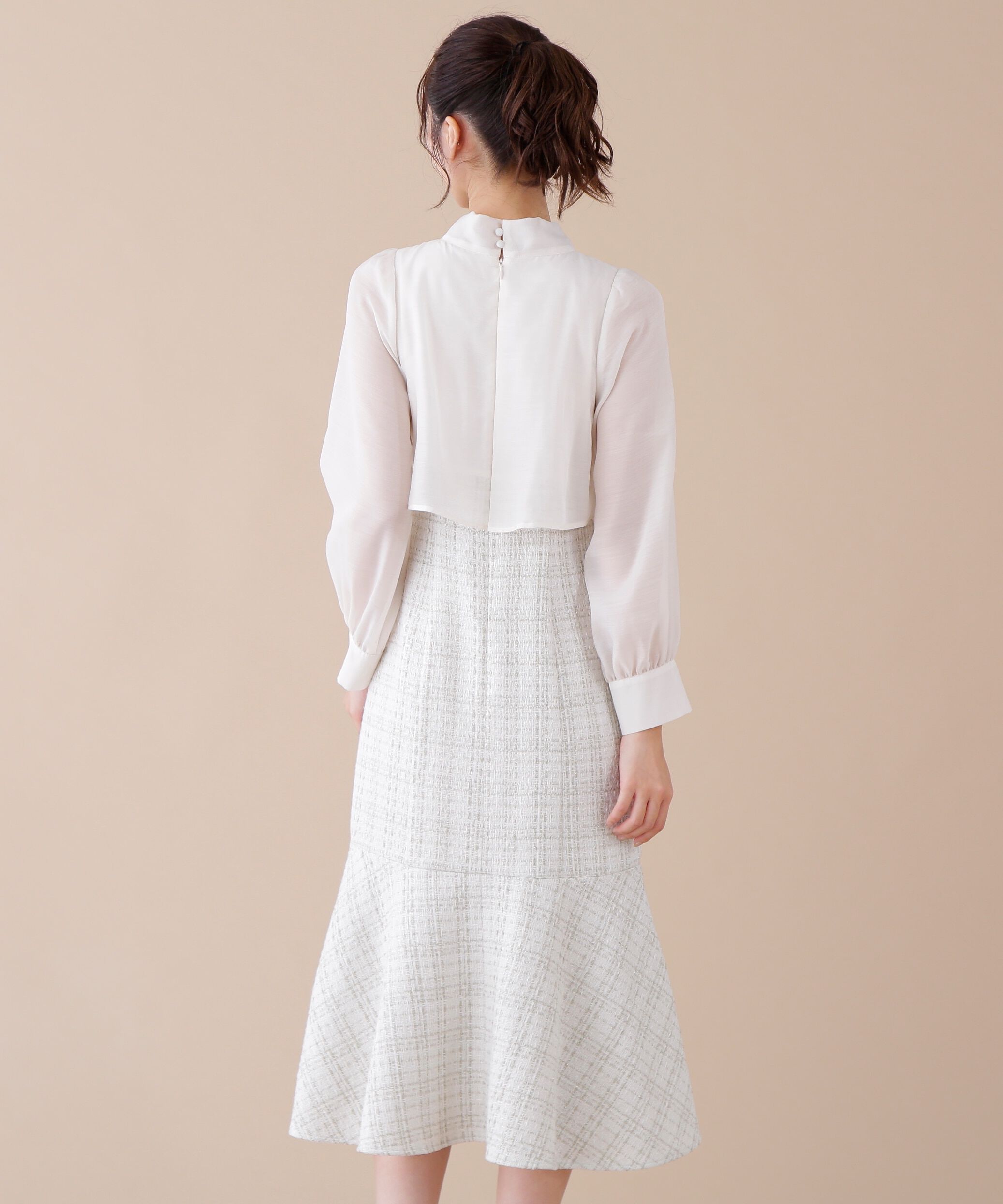  「ブラウスドッキングツイードワンピース」|ワンピース|