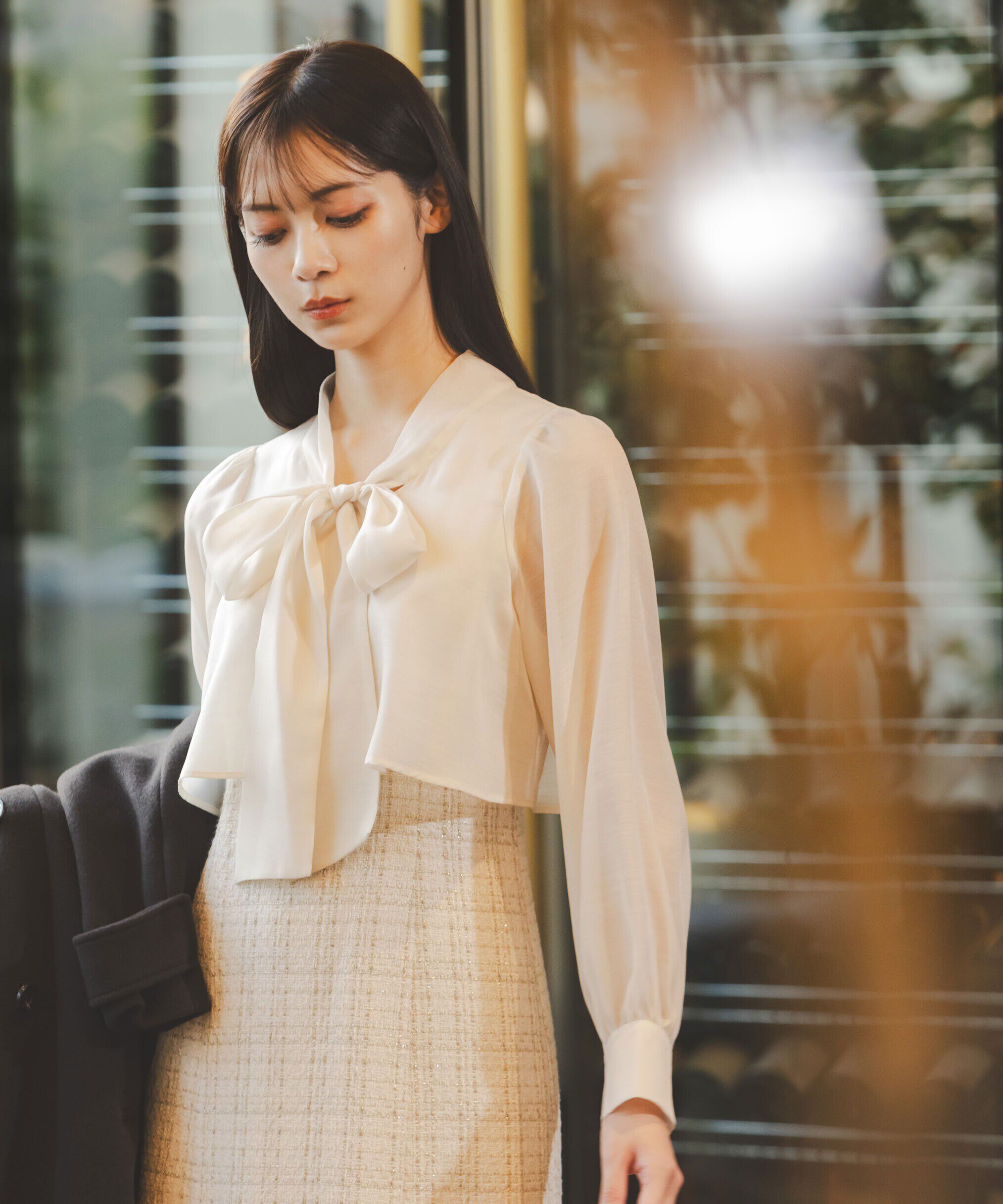  「ブラウスドッキングツイードワンピース」|ワンピース|