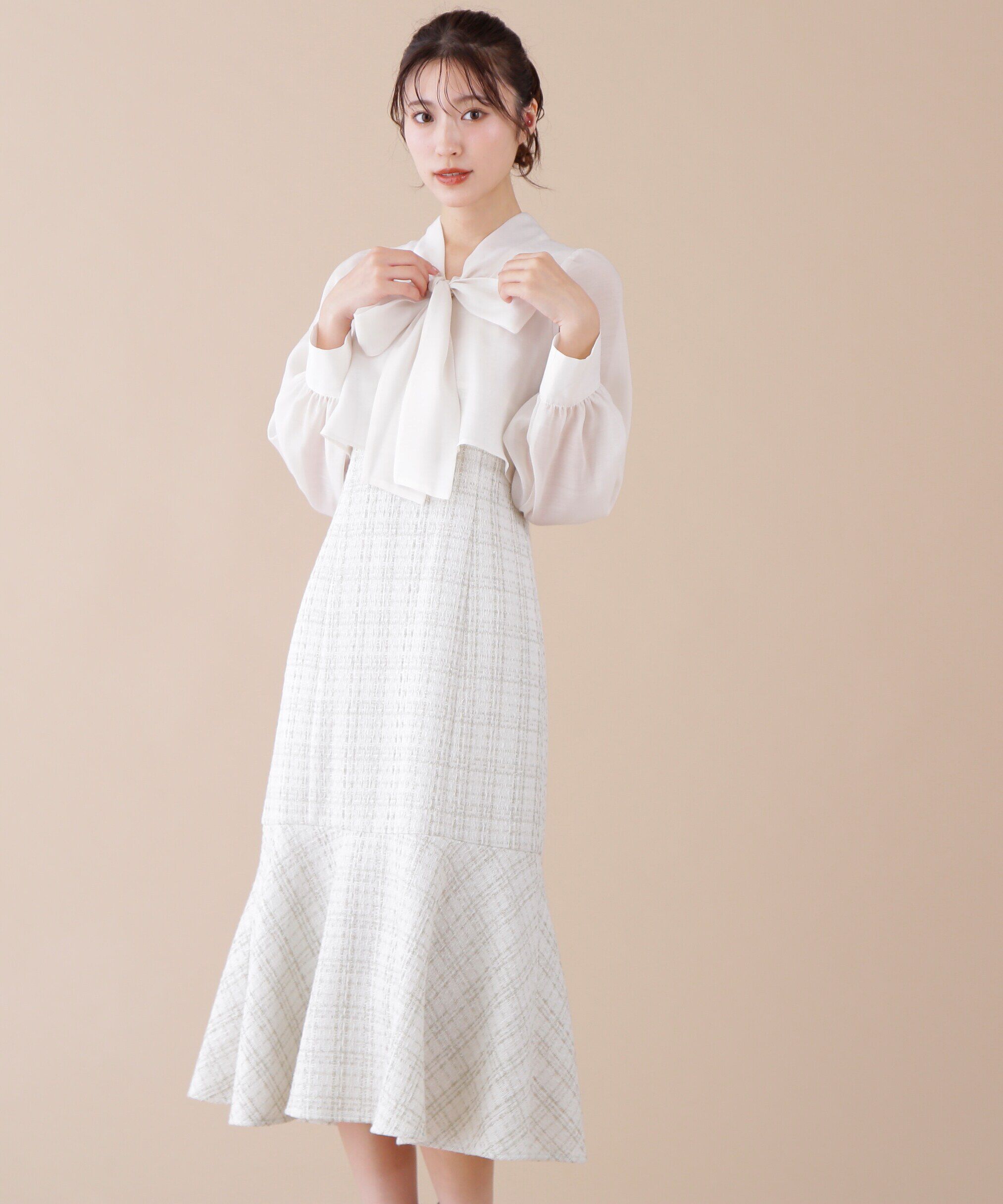  「ブラウスドッキングツイードワンピース」|ワンピース|