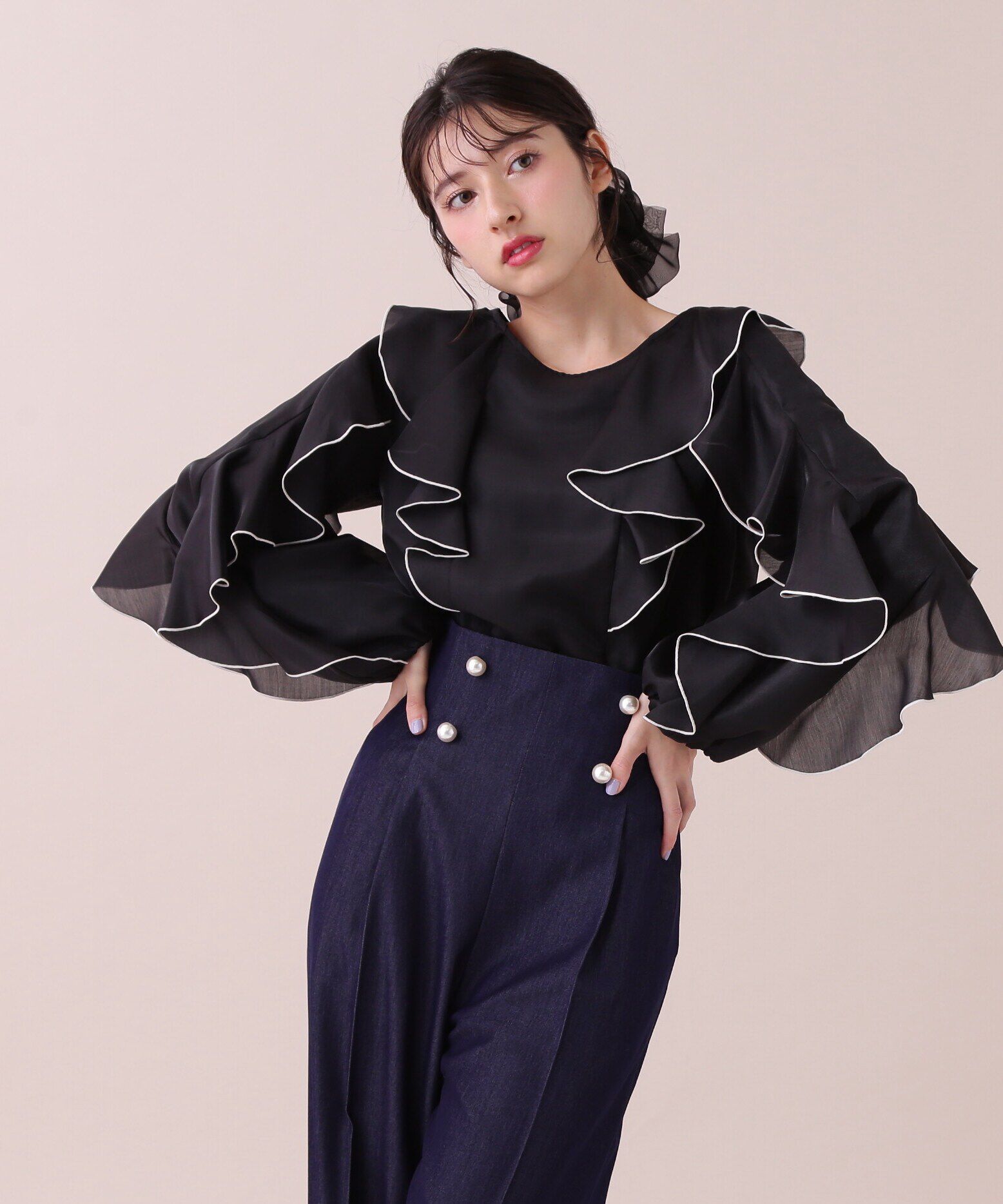  「バイカラーラッフルブラウス」|シャツ・ブラウス|