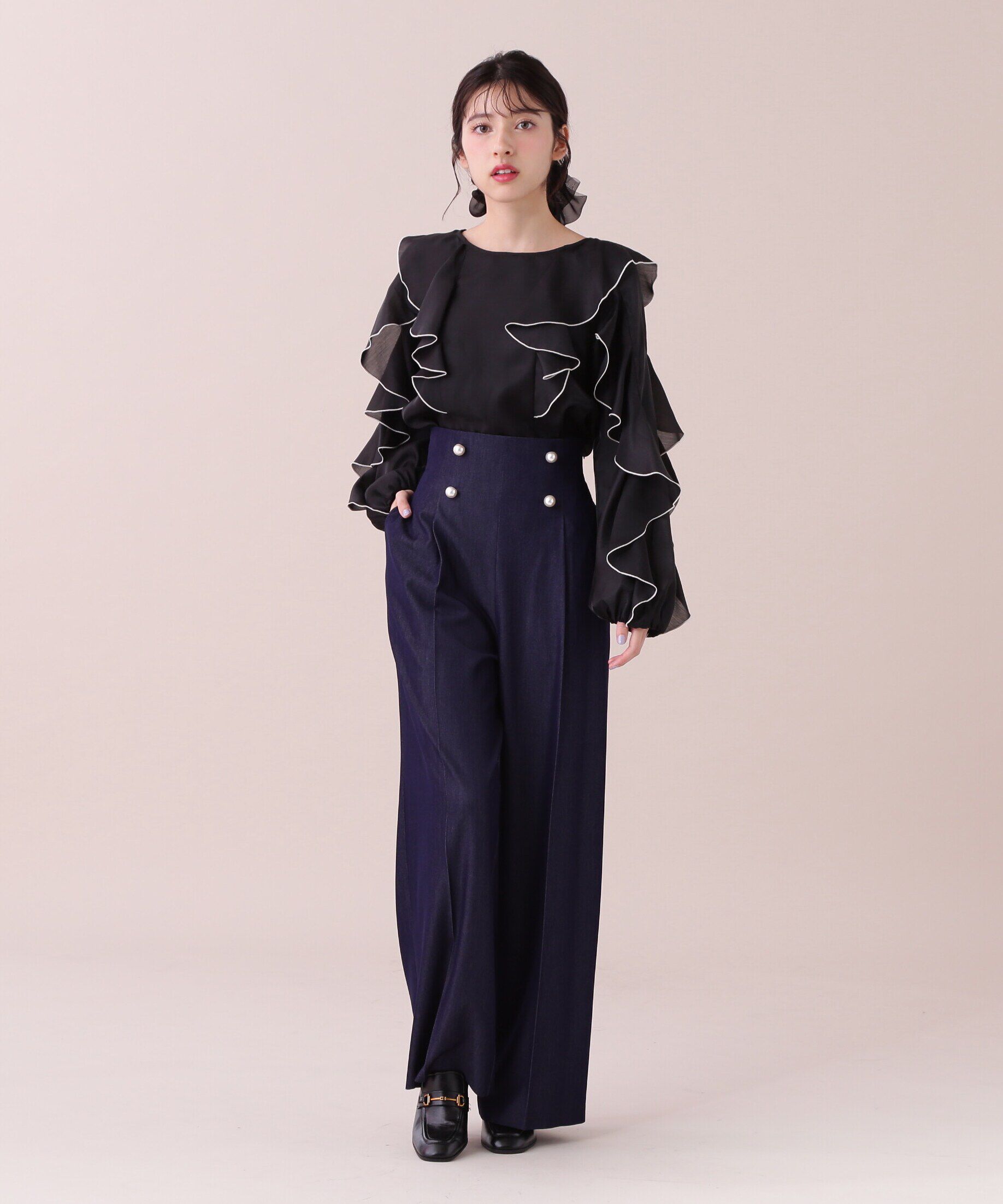  「バイカラーラッフルブラウス」|シャツ・ブラウス|