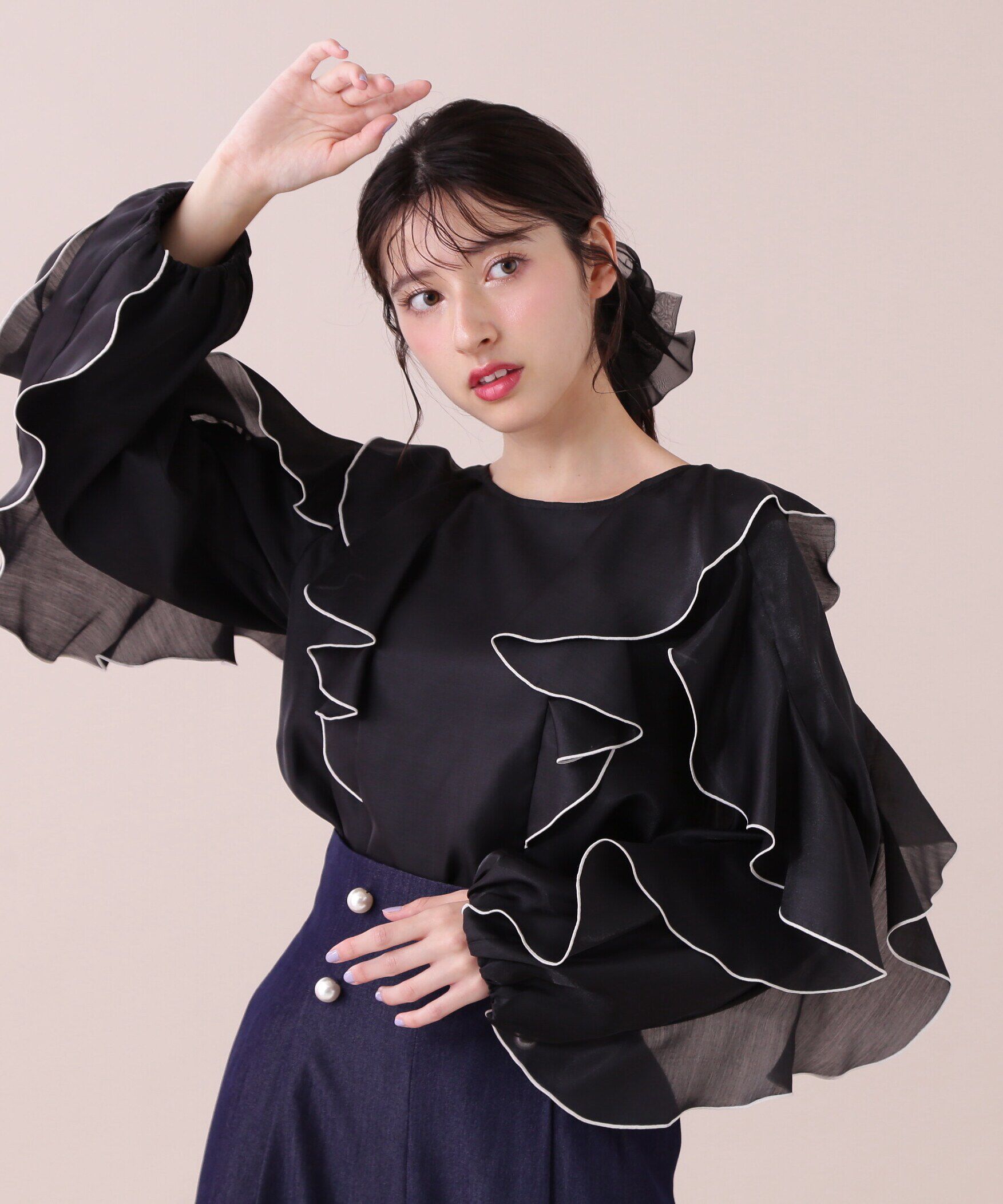  「バイカラーラッフルブラウス」|シャツ・ブラウス|