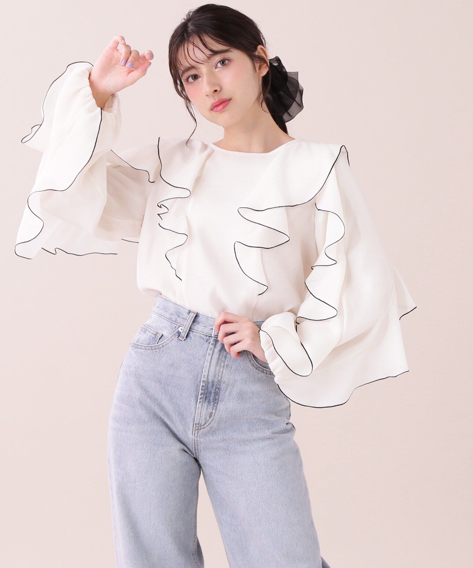  「バイカラーラッフルブラウス」|シャツ・ブラウス|