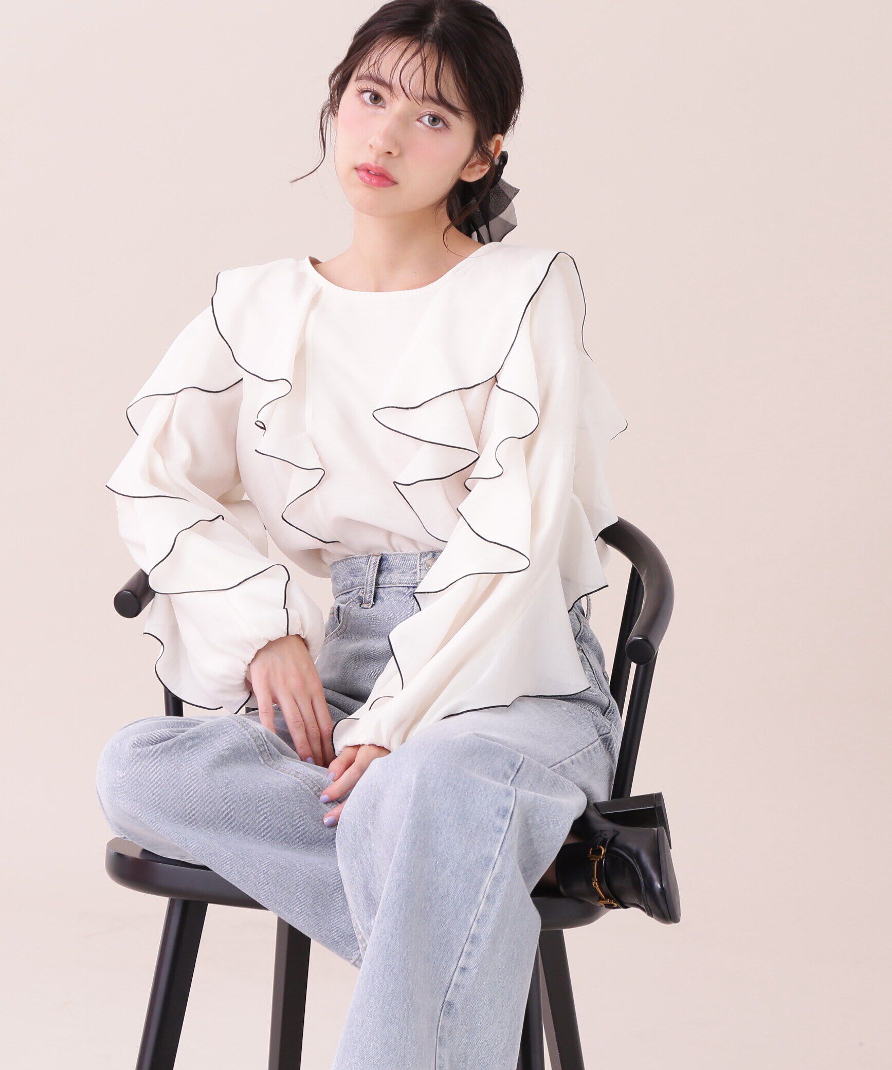  「バイカラーラッフルブラウス」|シャツ・ブラウス|