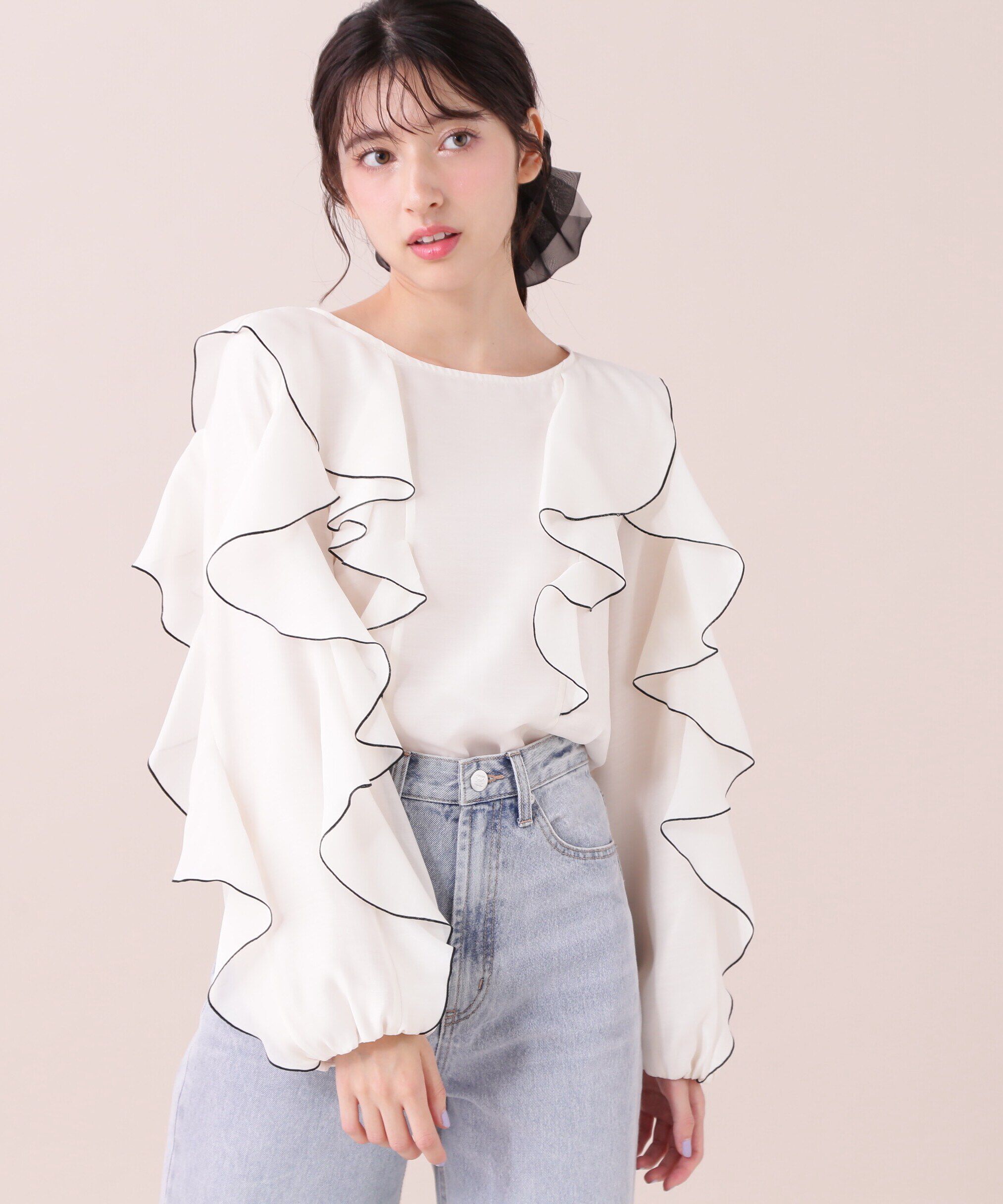  「バイカラーラッフルブラウス」|シャツ・ブラウス|