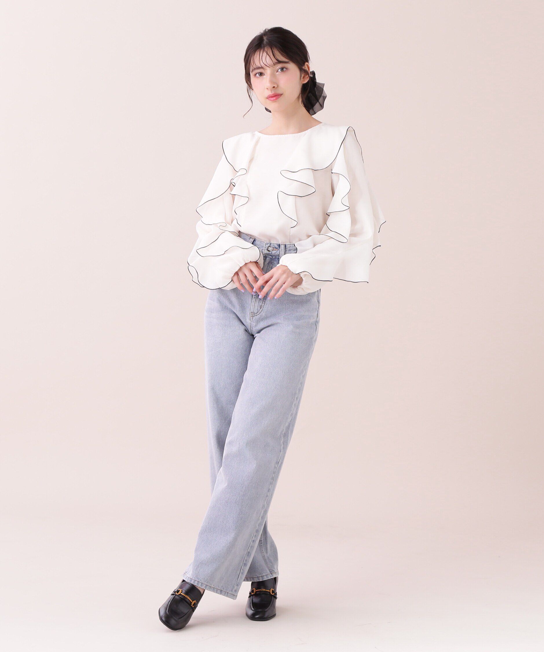  「バイカラーラッフルブラウス」|シャツ・ブラウス|