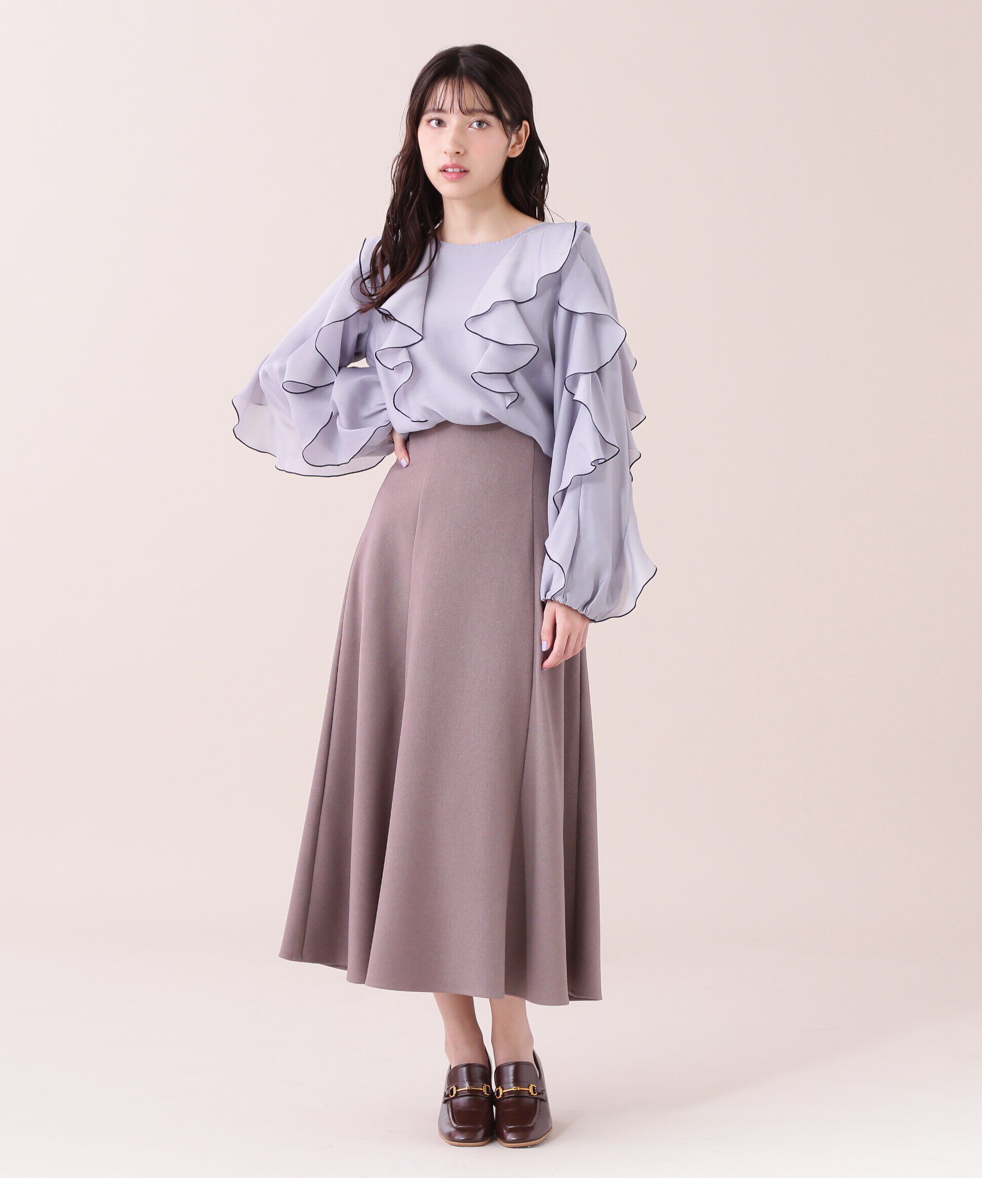  「バイカラーラッフルブラウス」|シャツ・ブラウス|