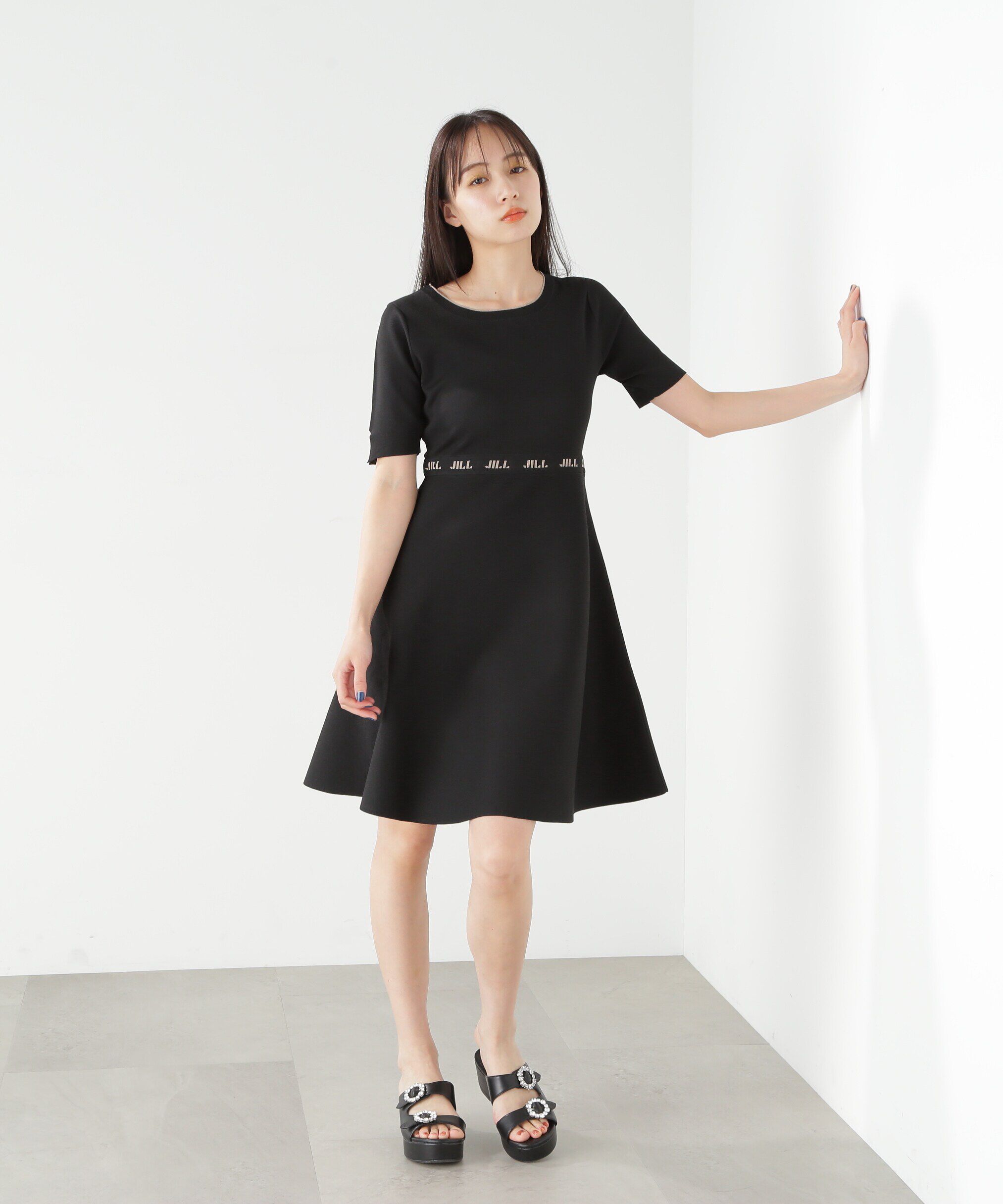  「◇ロゴジャガードフレアミニニットワンピース」|ワンピース|