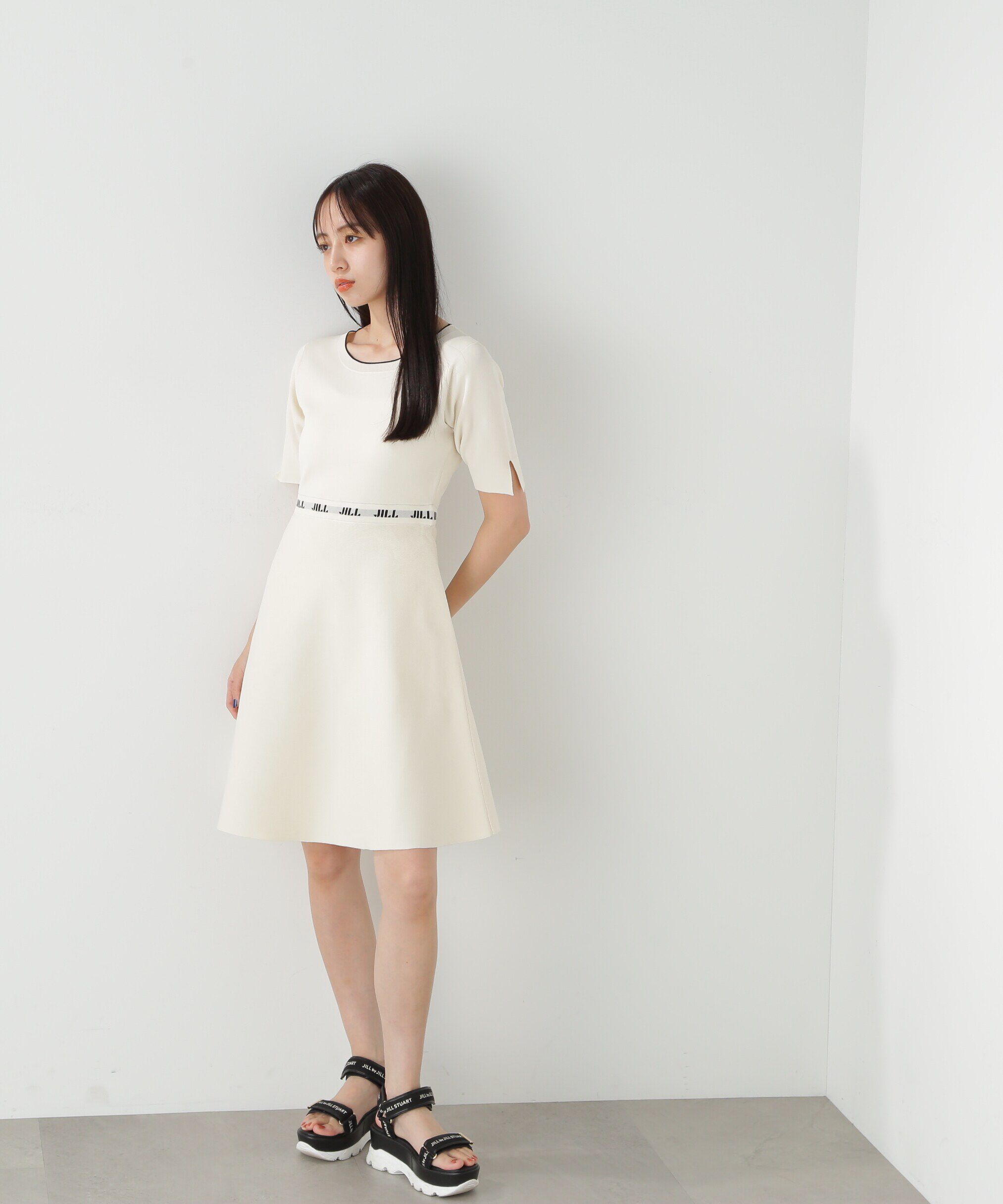  「◇ロゴジャガードフレアミニニットワンピース」|ワンピース|