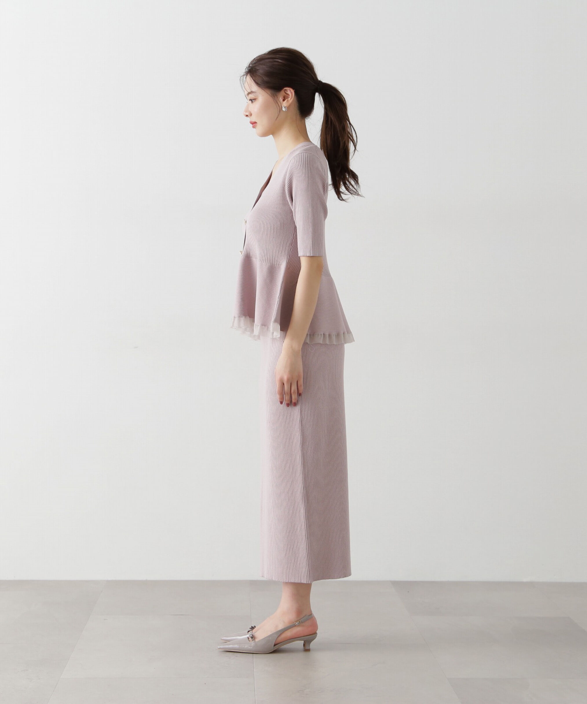 PROPORTION BODY DRESSING「裾シアーペプラムニットセットアップ」|ワンピース|