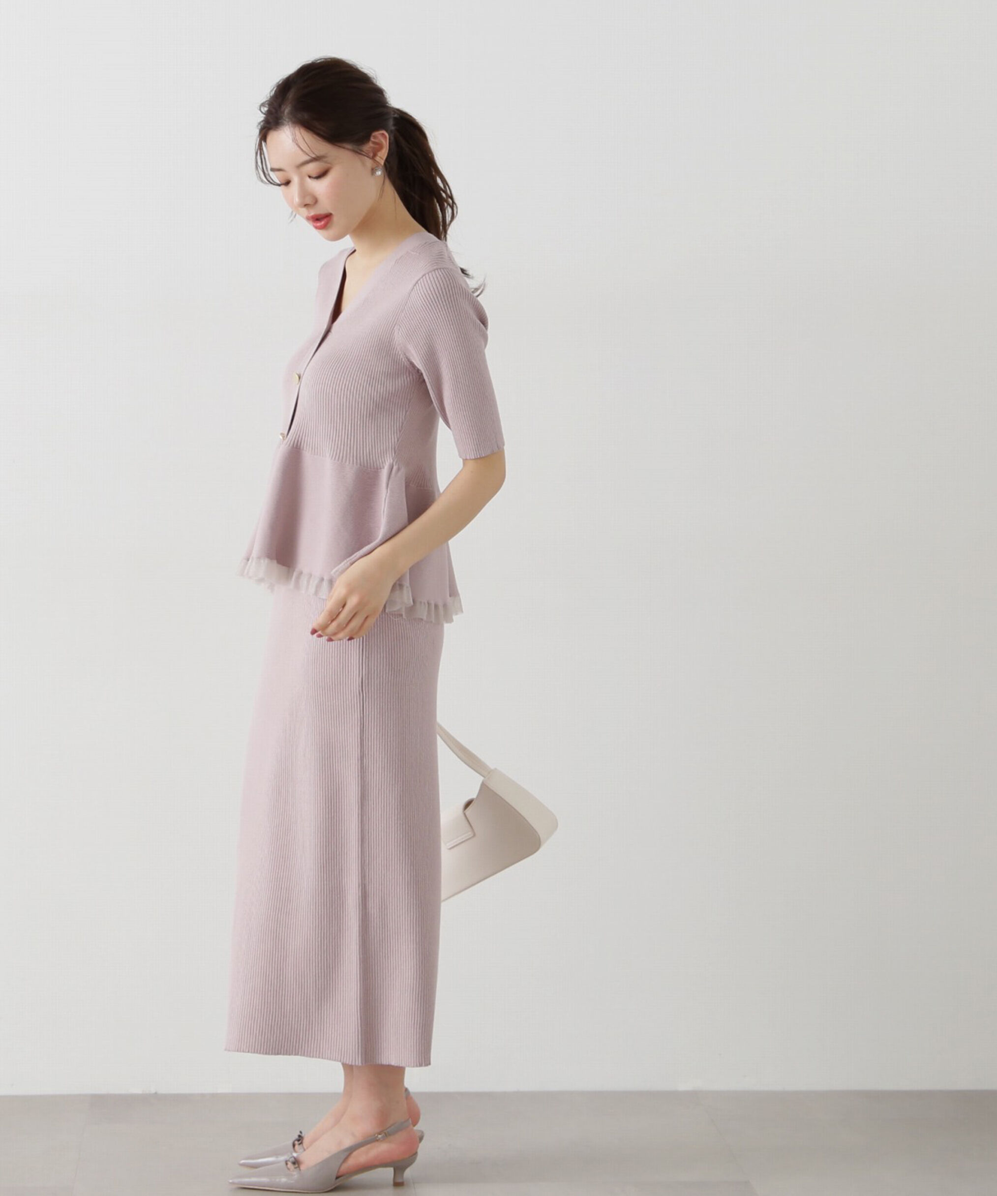 PROPORTION BODY DRESSING「裾シアーペプラムニットセットアップ」|ワンピース|