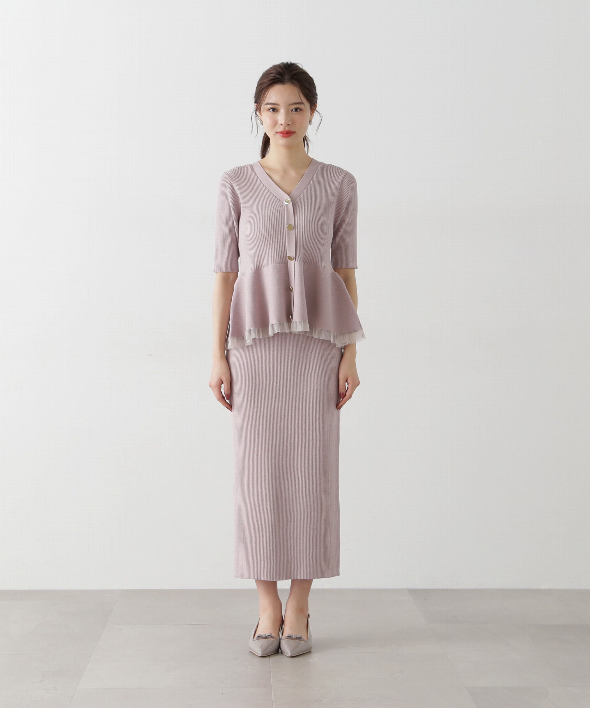 PROPORTION BODY DRESSING「裾シアーペプラムニットセットアップ」|ワンピース|