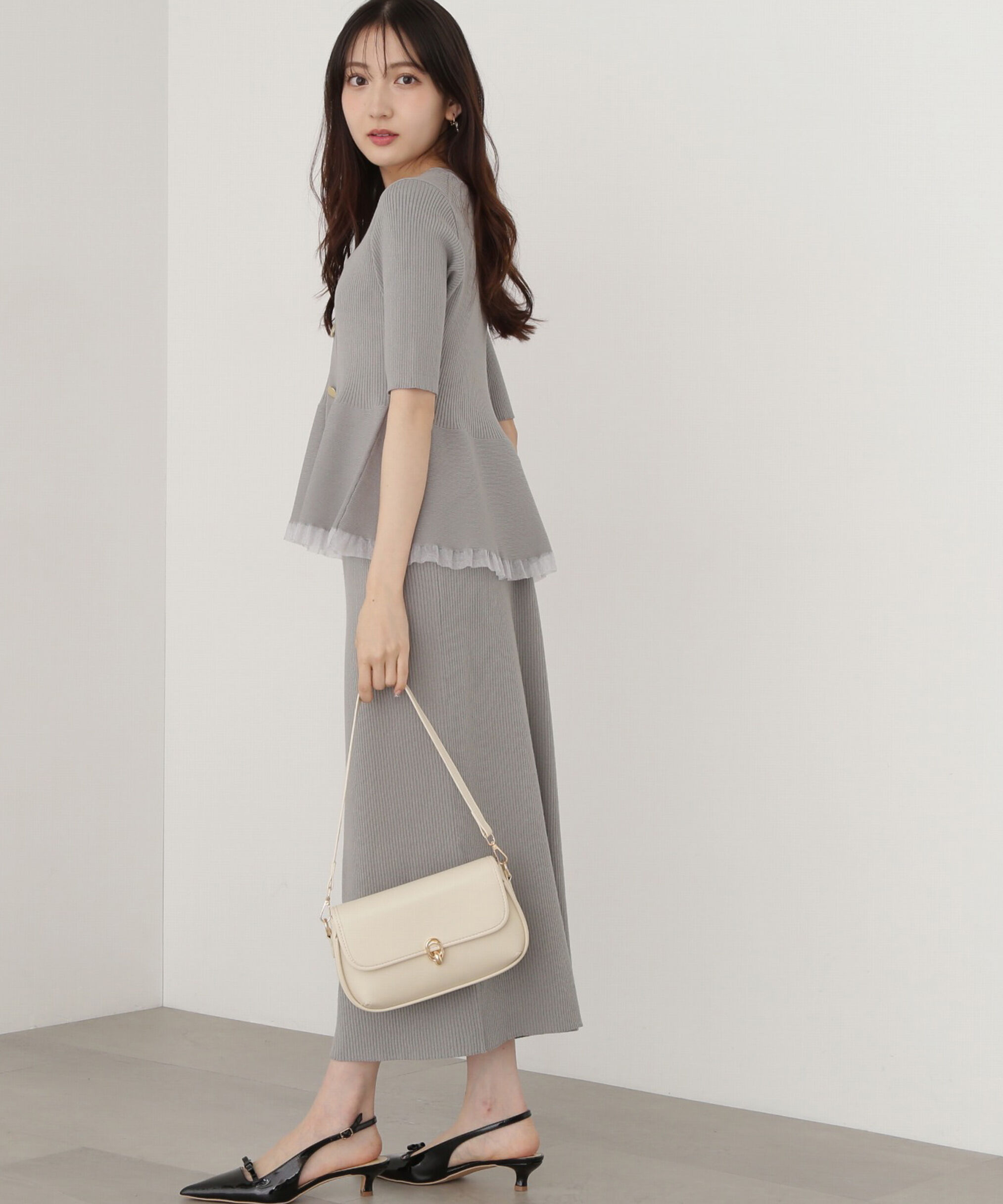 PROPORTION BODY DRESSING「裾シアーペプラムニットセットアップ」|ワンピース|