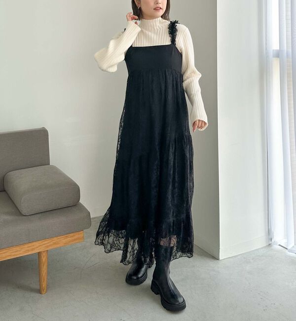 archives「肩フリルレースドッキングワンピース」|ワンピース|BLACK