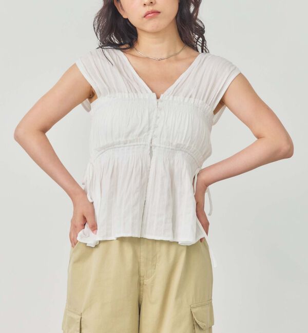 archives「【ＳＥＴ　ＵＰ対応】ギャザーストライプノースリブラウス」|シャツ・ブラウス|OFF WHITE