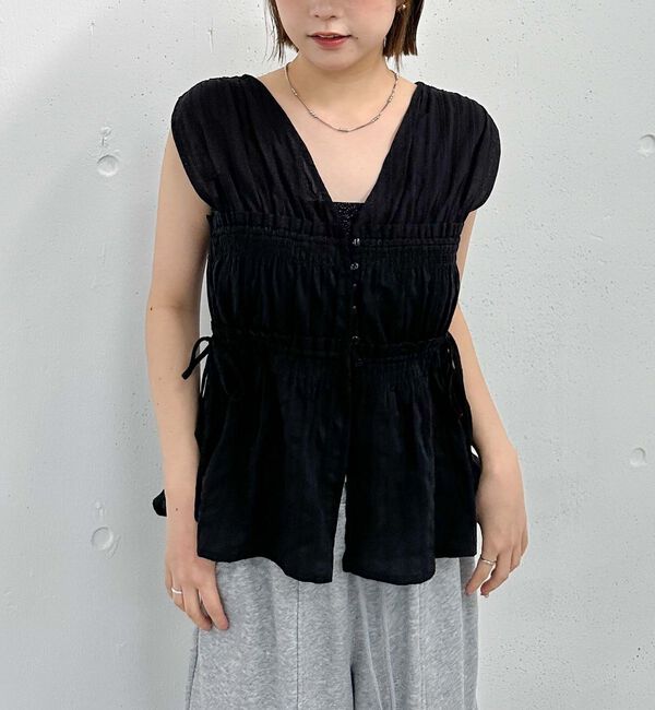 archives「【ＳＥＴ　ＵＰ対応】ギャザーストライプノースリブラウス」|シャツ・ブラウス|BLACK