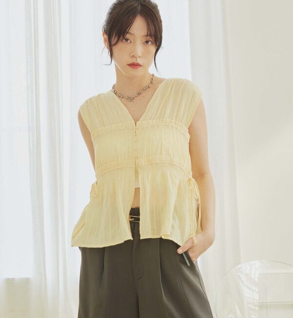 archives「【ＳＥＴ　ＵＰ対応】ギャザーストライプノースリブラウス」|シャツ・ブラウス|YELLOW